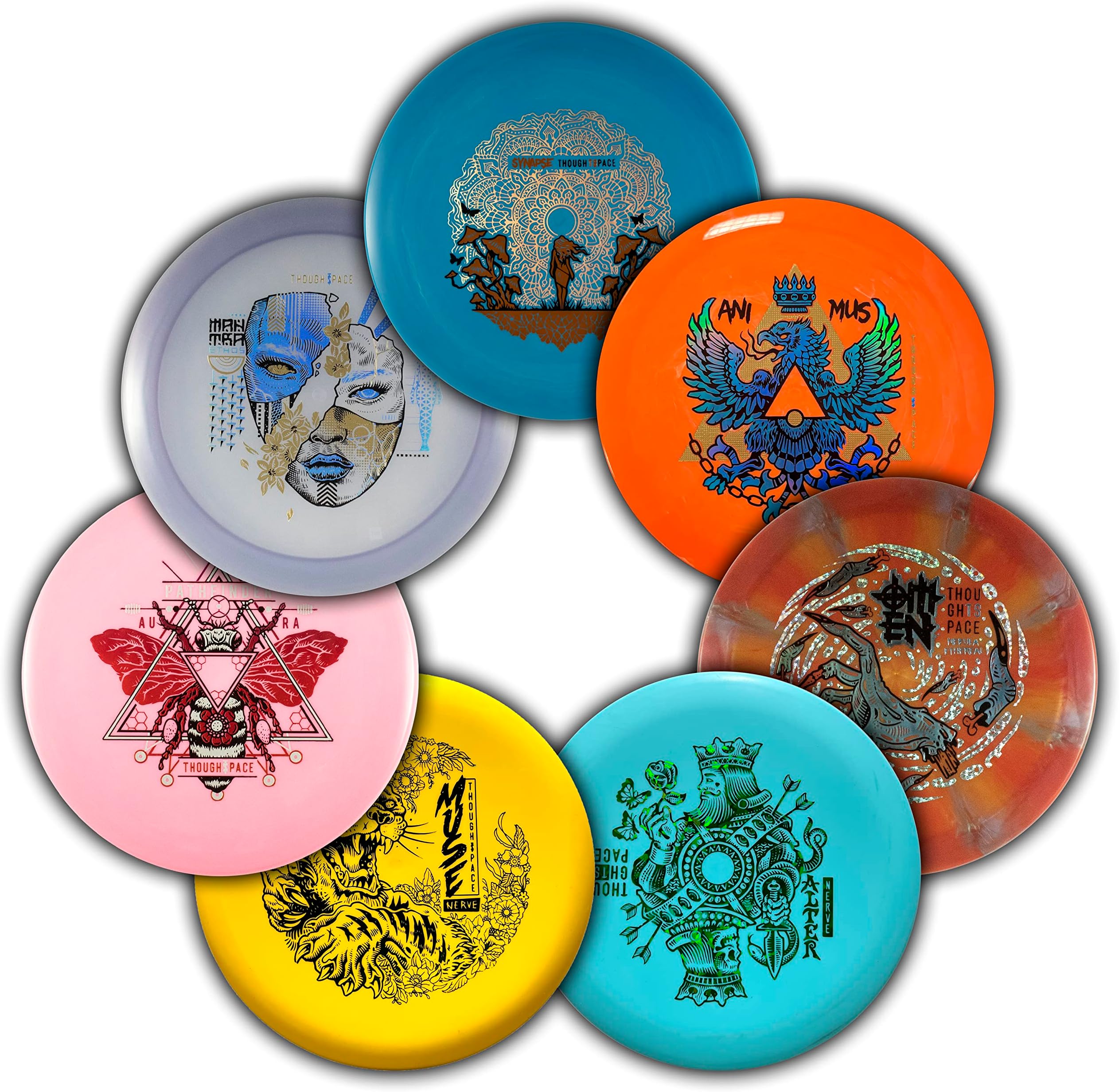 Thought Space Athletics 7 Disc Complete Disc Golf Set - 2 Putt-and-Approach, 1 Mid-Range, 4 Drivers - Unisex Adults - Sports