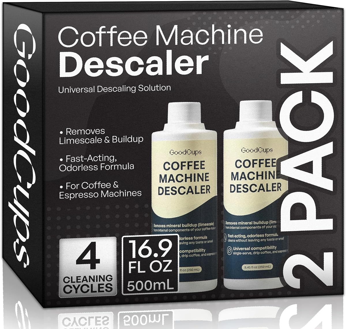 Coffee Machine Descaler Solution, 2 Pack (16.9 fl oz Total), Universal Descaling Liquid for Keurig, Nespresso, Breville, Ninja, Espresso & Drip Coffee Makers, 4 Cleaning Cycles