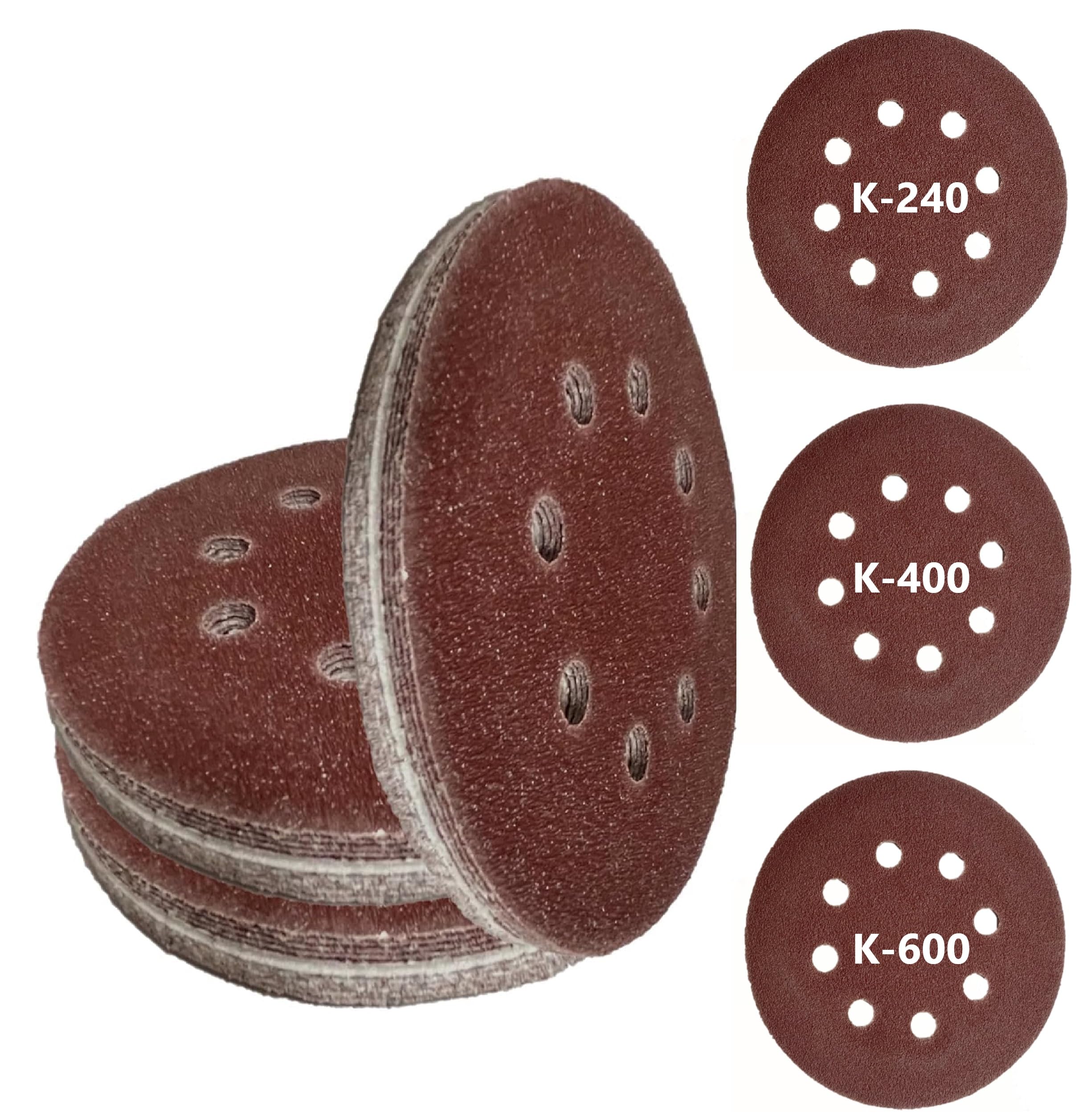 Q Tools Schleifscheiben 125 Klett - Körnung je 10x Körnung 240 400 600, Schleifpapier Set 30-teilig für Exzenterschleifer in Werkstatt und Hobbybereich