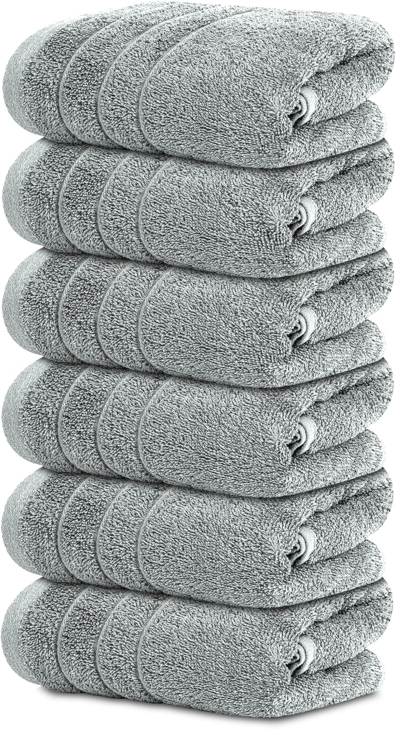 Tens Towels Pack of 6 Hand Towels, 100% Cotton, Lighter Weight, Quick to Dry, 16 x 28 Inches, Super Soft & Absorbent, Perfect for Bathroom & Kitchen, Cool Grey