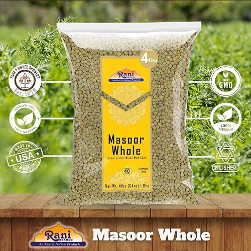 Miniatura 6 de Rani Masoor Enteras (Lentejas verdes enteras con piel) 64 onzas (4 libras) 4.0 lbs a granel  Todo natural  Vegano  Apto para gluten  Sin OMG  Kosher