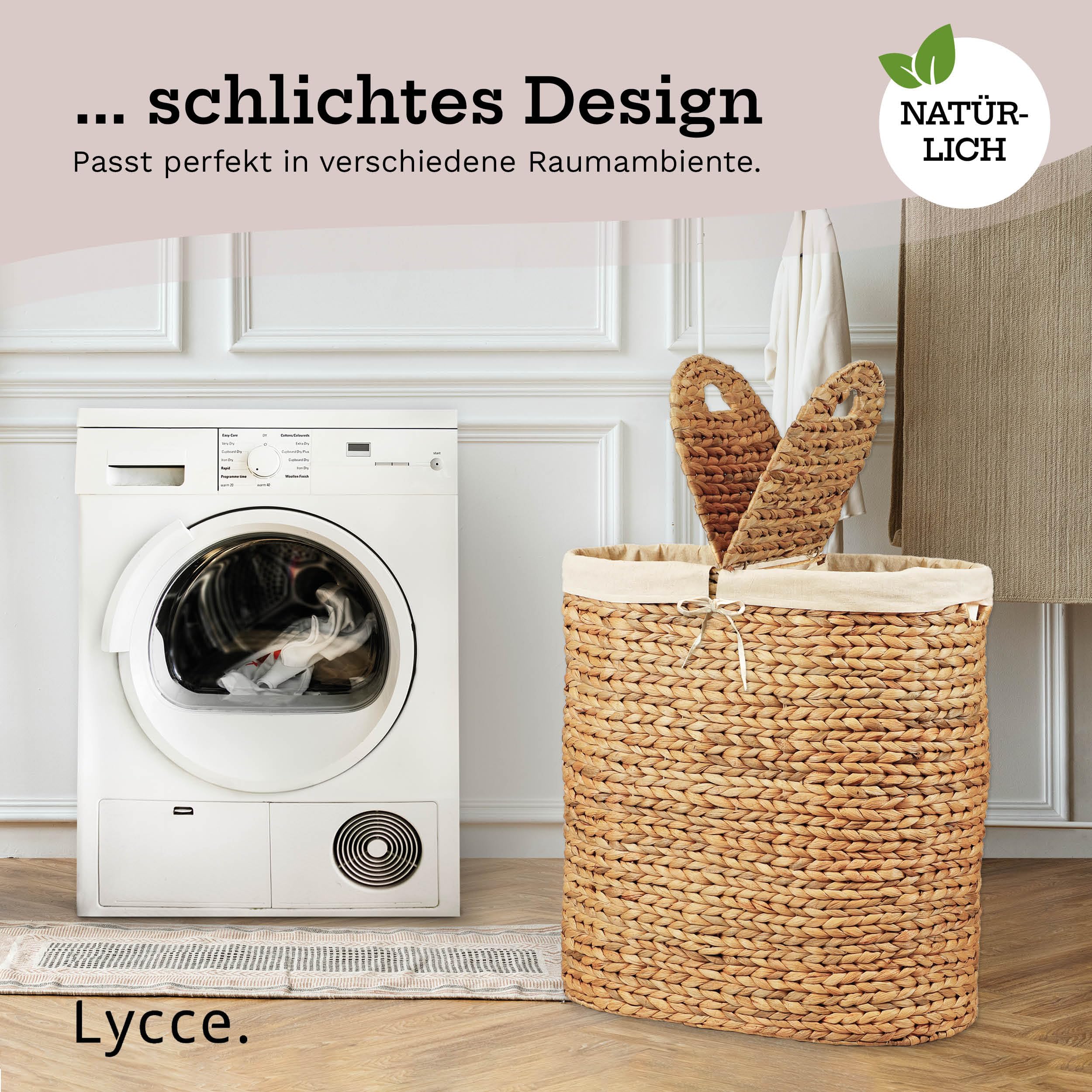 Lycce Wäschekorb 2-Fach Sortierer, 46L, Oval + Deckel und Metallgestell