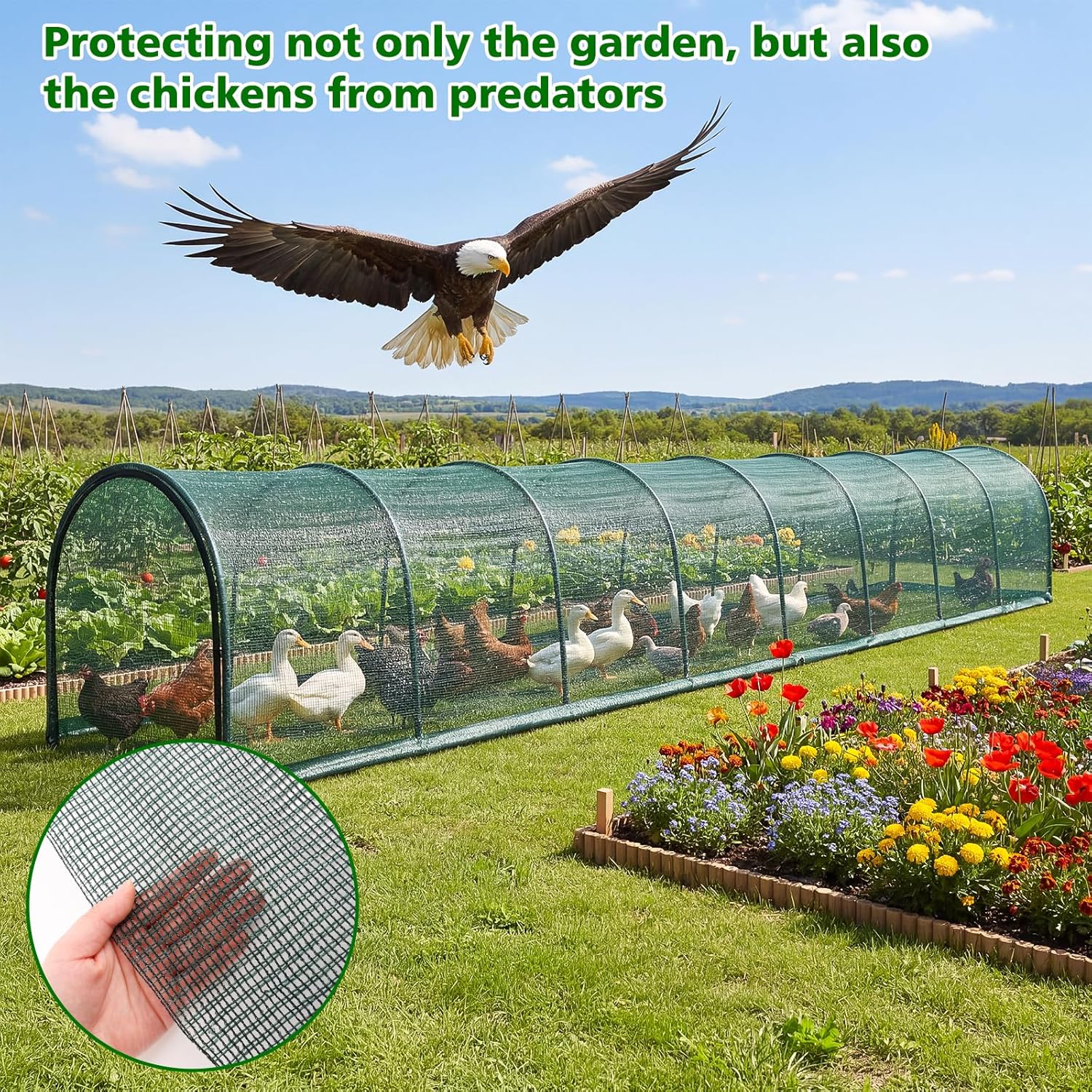 UNIFAMILY Chicken Tunnel for Outside, 23.6FT Flexible Chickens Runs for Yard, Quick Installation Shade Net Protection from Sun Portable Chicken Tunnels, Poultry Coop Run Tunnels Perfect for Backyard