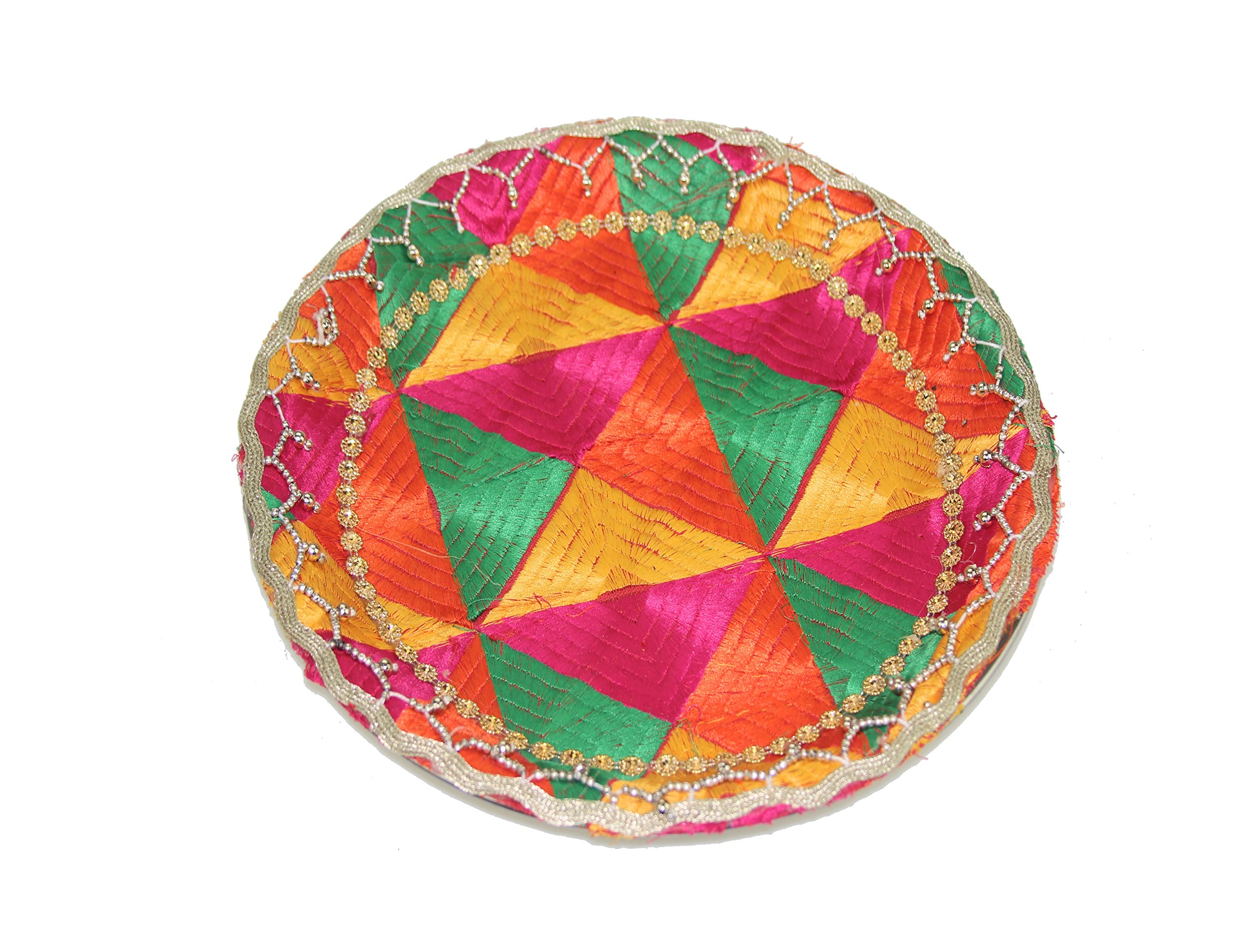 Indiabazaar Punjabi Multicoloured Dori Wedding Pooja Mehendi Tray Gift Thali Plate Round 12”