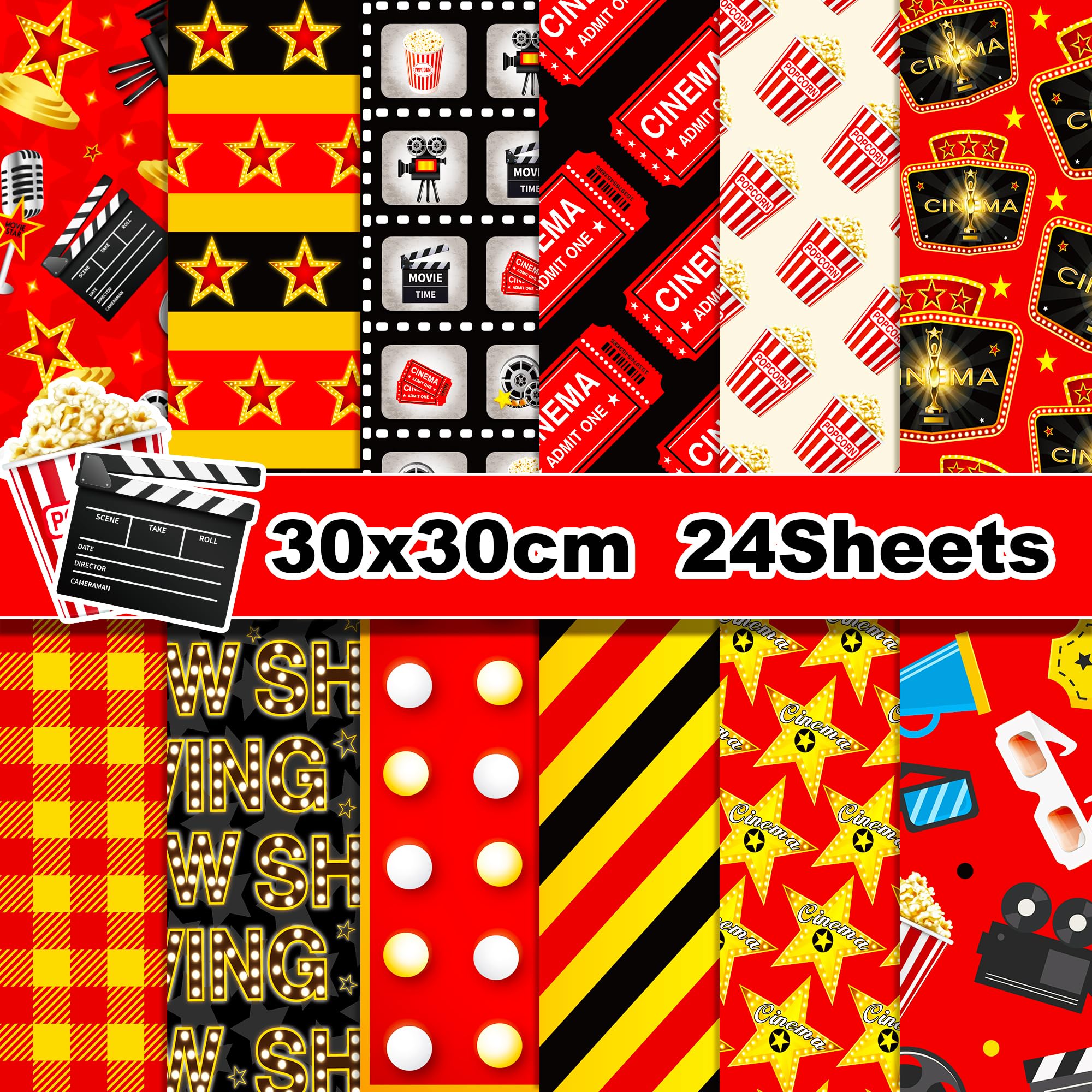 Papier z czerwonego dywanu, 30 x 30 cm, album do scrapbookingu, dwustronny, składany, płaski, do samodzielnego wykonania kart, scrapbookingu, albumu fotograficznego, dekoracji, 12 wzorów