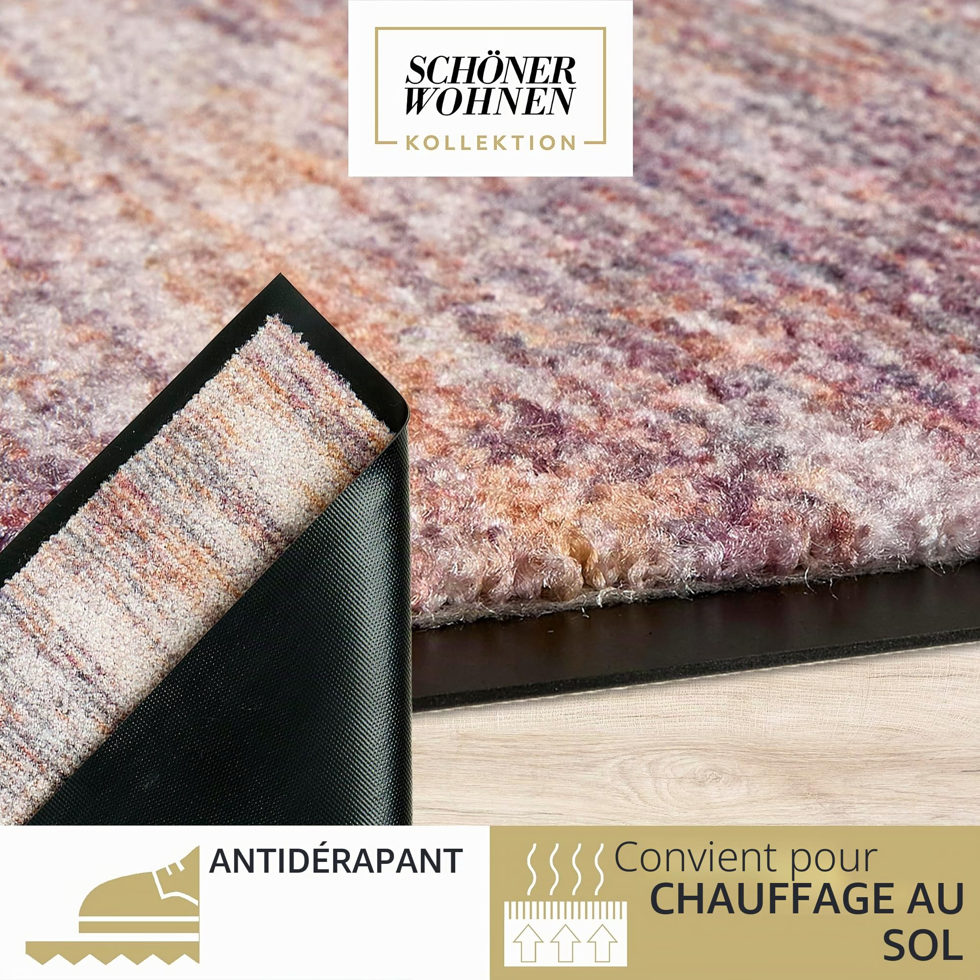 Schöner Wohnen Kollektion Paillasson d'intérieur - Tapis Anti-salissures 50 x 70 cm Rayures colorées - Paillasson d'entrée antidérapant - Tapis de Porte Lavable à 30 °C