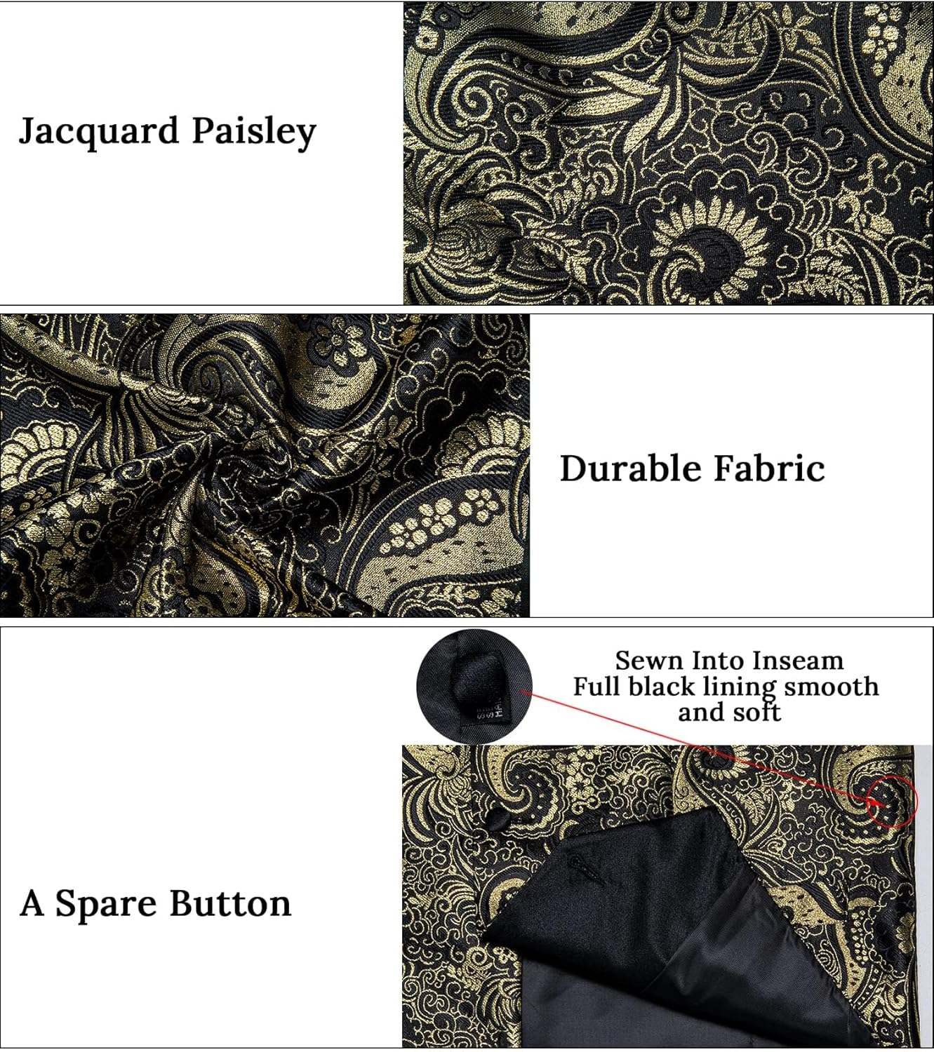 DiBanGu Mens Paisley Suit Vest Silk Jacquard Waistcoat and Necktie Set Formal Shawl Collar Dress Vest 7PCS for Wedding Party - Image 6