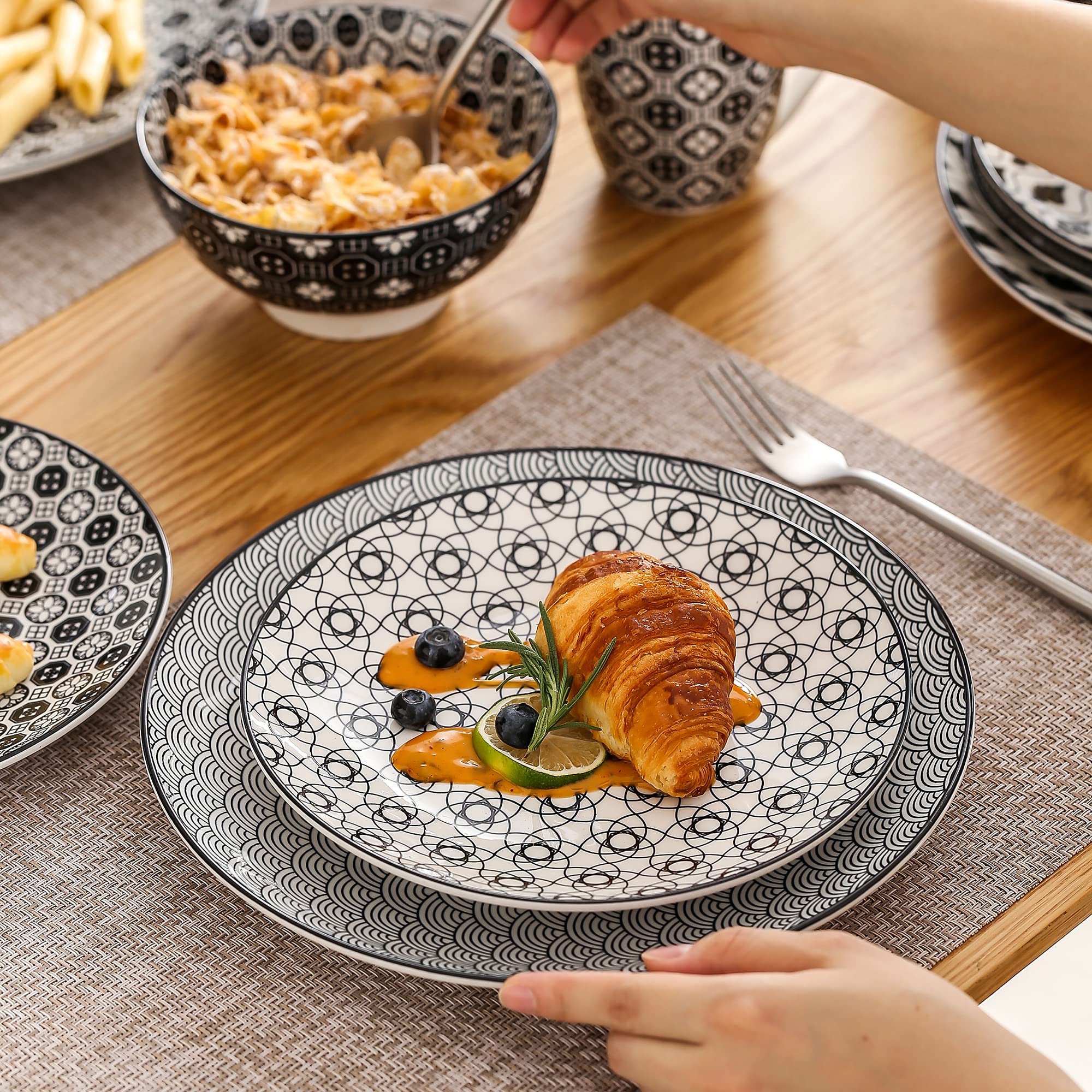 vancasso Haruka Servizi di Piatti 40 pezzi Stile Giapponese in Premium Porcellana con Piatti Piani Piatti Fondi Tazze da Tè Mug Scodella Ciotole per Cereali Piatti Frutta
