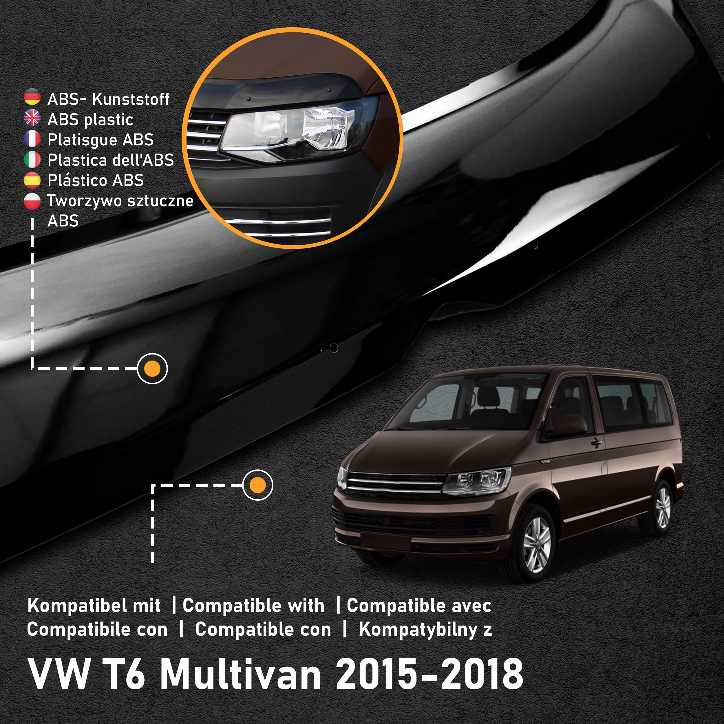 CHROMEMASTER | Akcesoria Samochodowe; Ochrona Przed Kamieniami; Osłona Maski Auta | Kompatybilna z VW T6 Multivan 2015-2018 | Czarne Tworzywo ABS | Deflektor Chroni Maskę Przed Uszkodzeniem