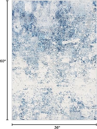 Miniatura 143 de SAFAVIEH Brentwood Collection - Alfombra de área de 9 x 12 pies, gris claro y azul, diseño abstracto moderno, no desprende pelusa y de fácil azul