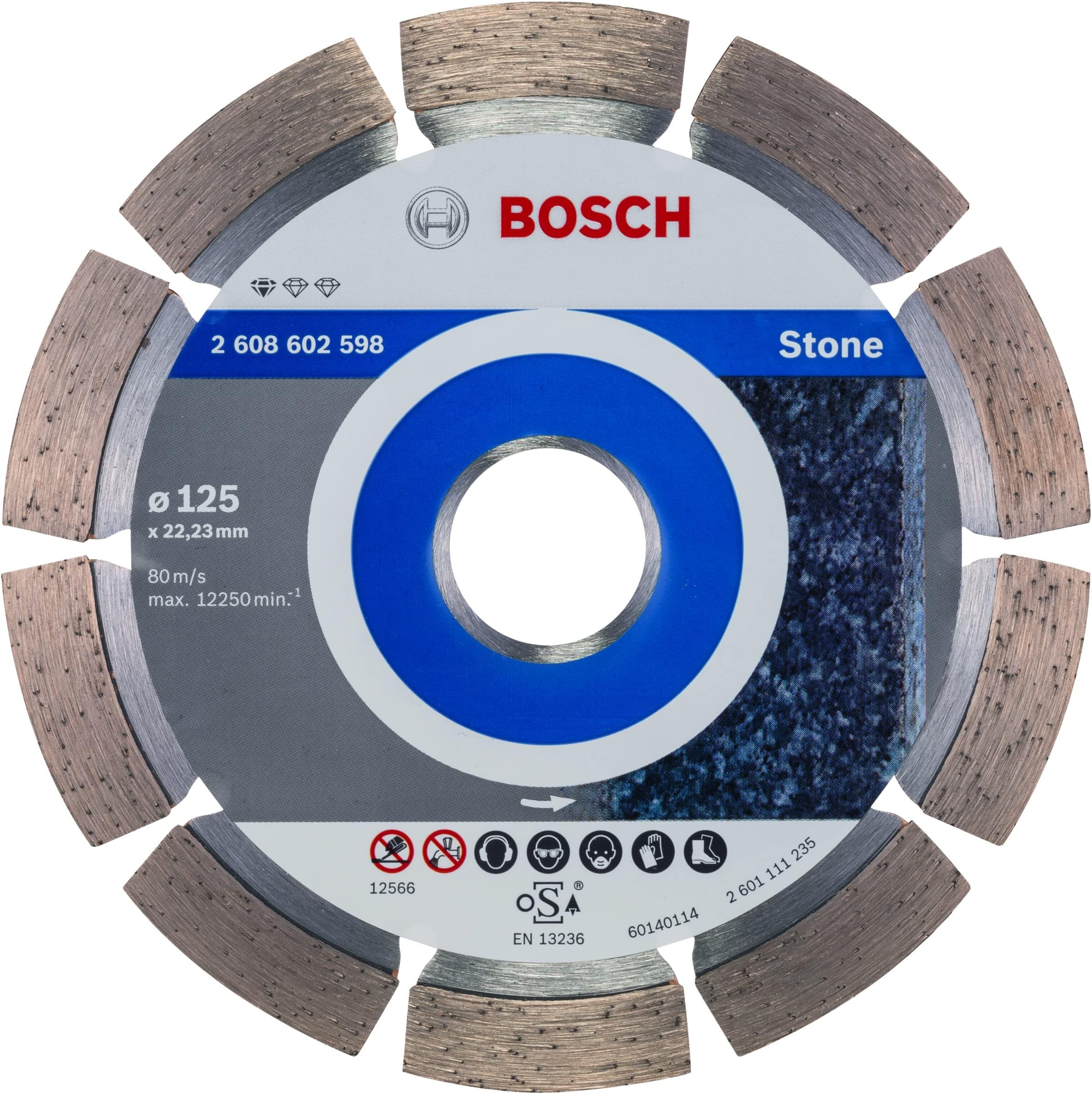 Bosch Professional 1x Diamond Cutting Disc Standard for Stone (for Concrete, Stone, Granite, Ø 125 x 22,23 x 1,6 x 10 mm, Accessories for Angle Grinders)