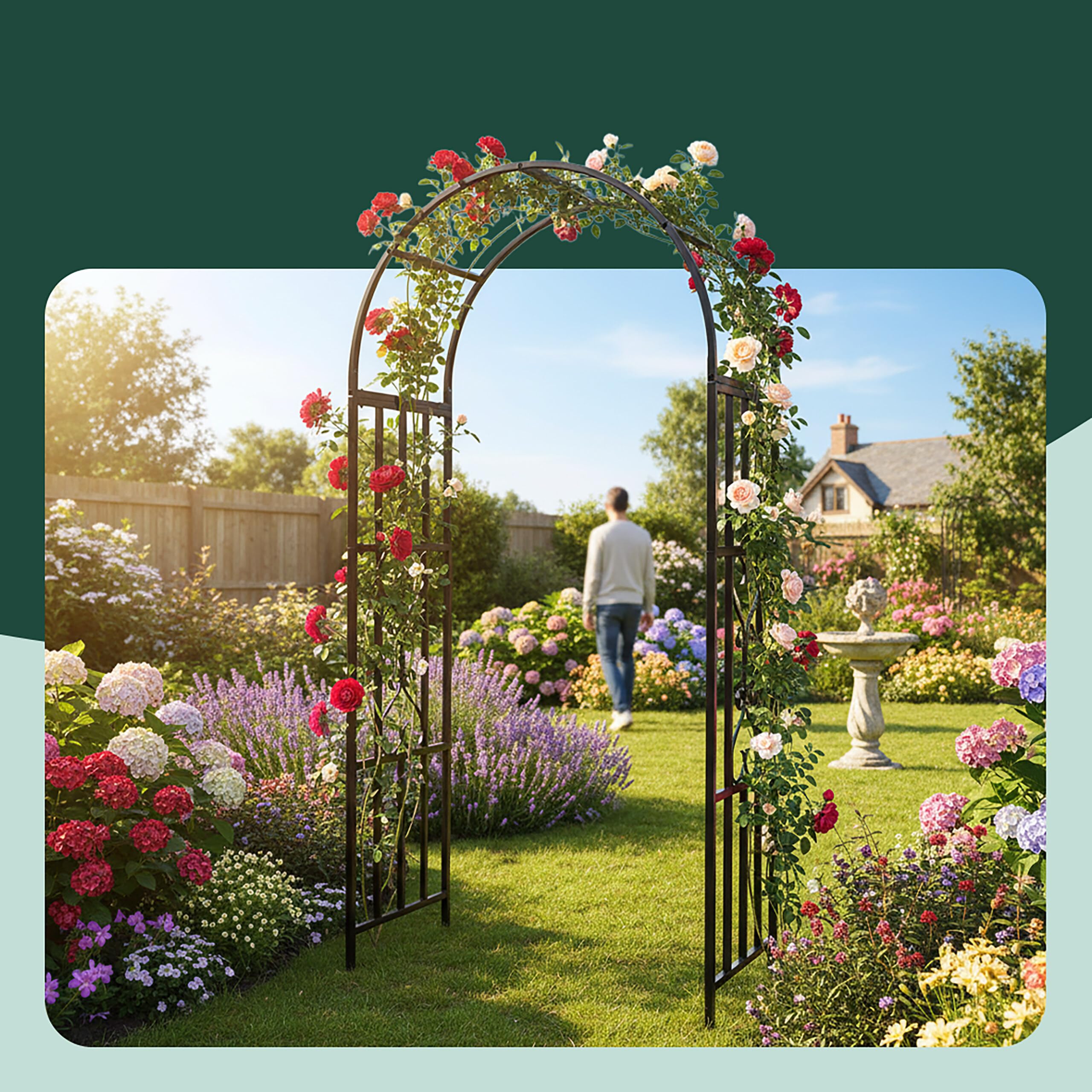 Relaxdays Arche métallique de Jardin pour Plantes grimpantes, 206 x 50 x 114 cm, Noir