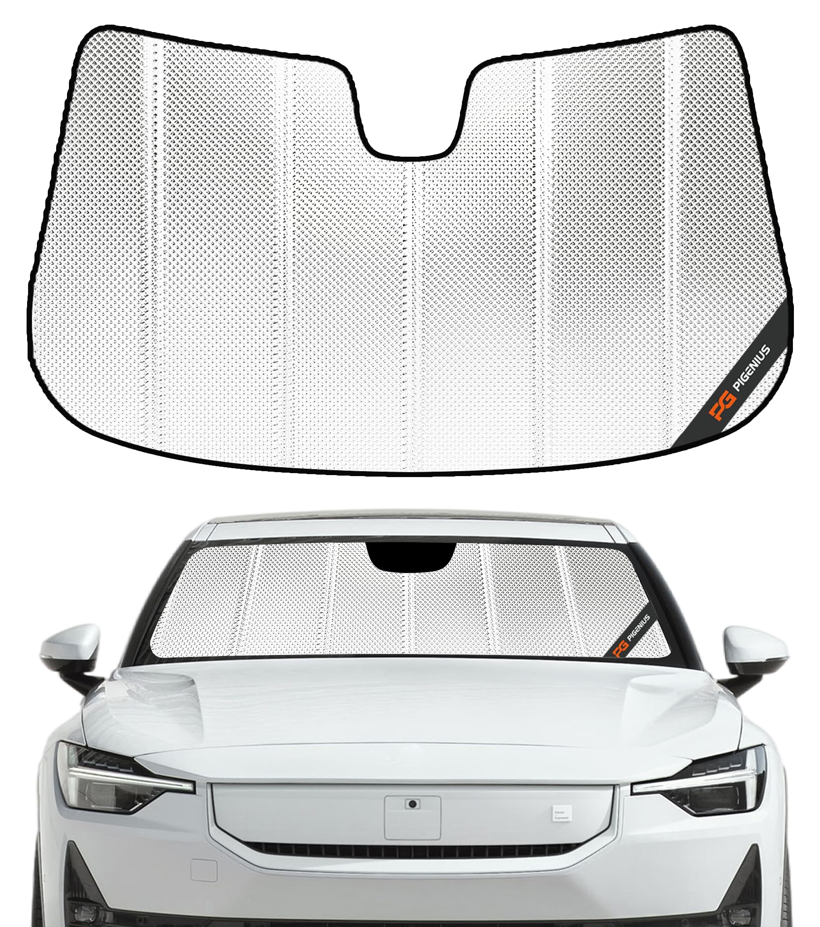 Photo 1 of ***FACTORY SEALED***Pigenius Windshield Sun Shade for Polestar 2 2021-2026. Reflective Aluminum Film Front Window Sunshade - BLAZBLOCK