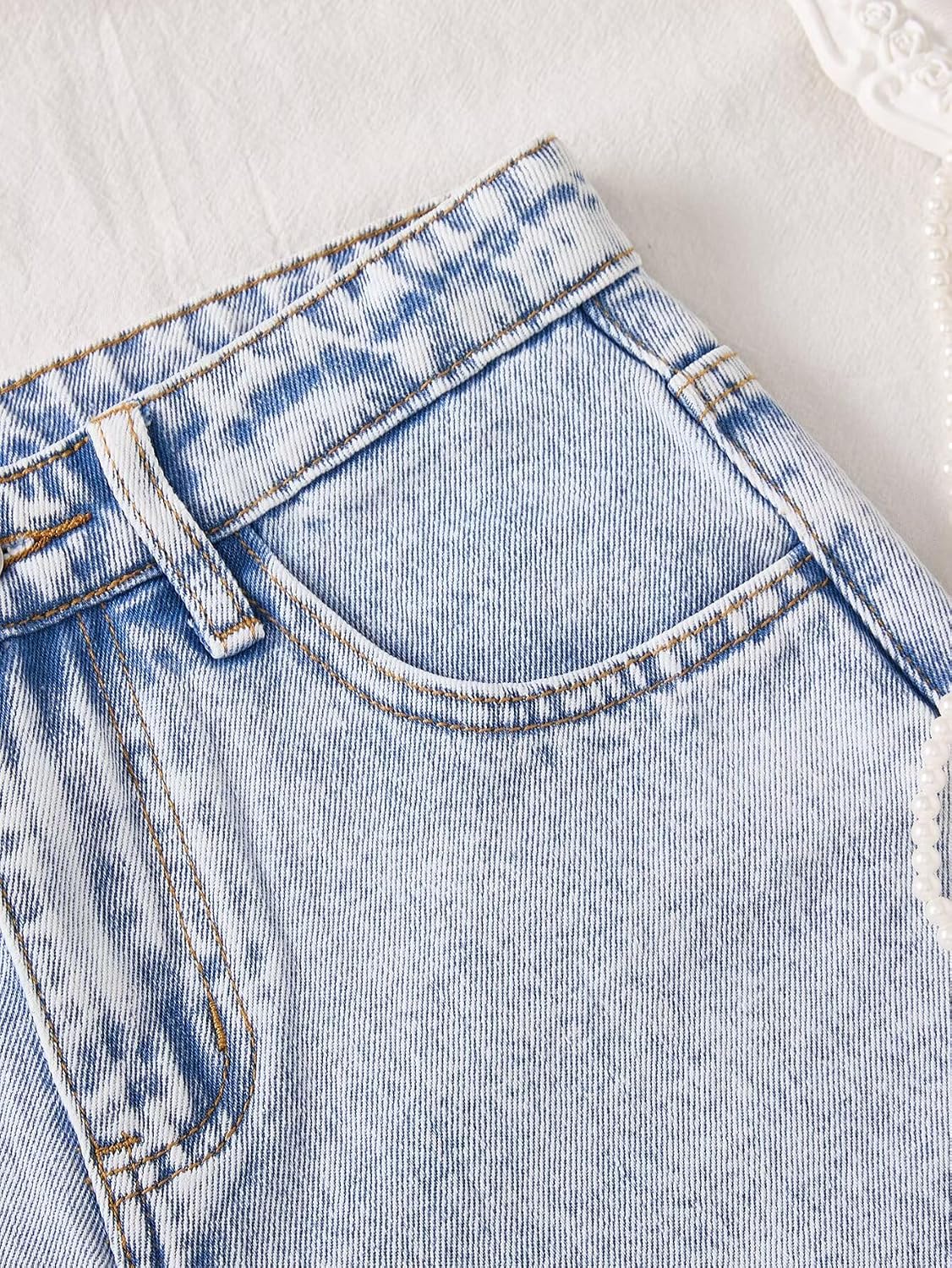 Girls High Waisted Denim Shorts Pink Bow & Distressed Styles Stretch Casual Bottoms Shorts for Teens 13-16 Years