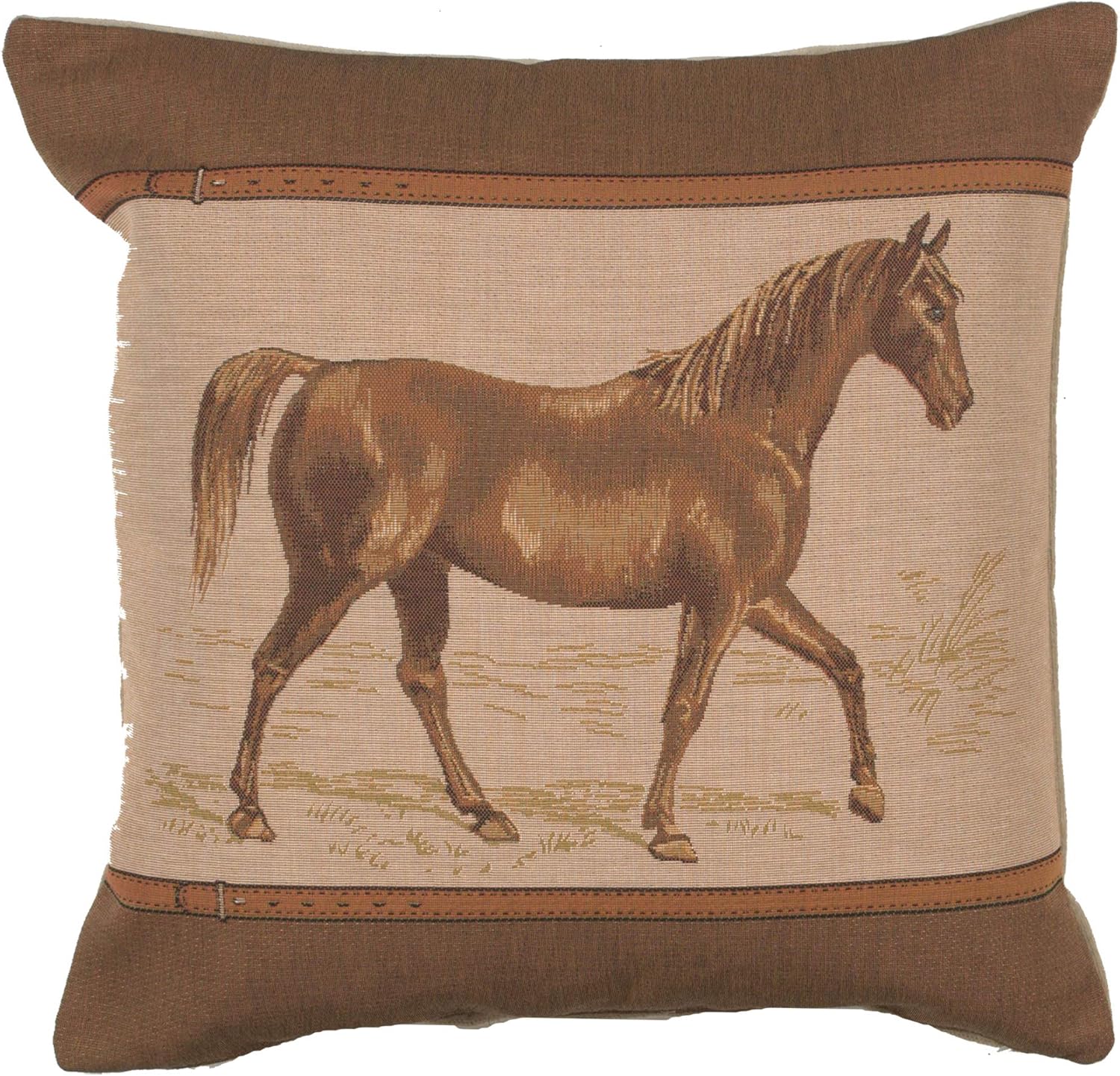 C Charlotte Home Furnishings Inc Black Horse French Tapestry Cushion Cover | Decorative Cushion Case with Cotton Viscose & Polyester | 19x19 Inch Cushion Cover for Living Room