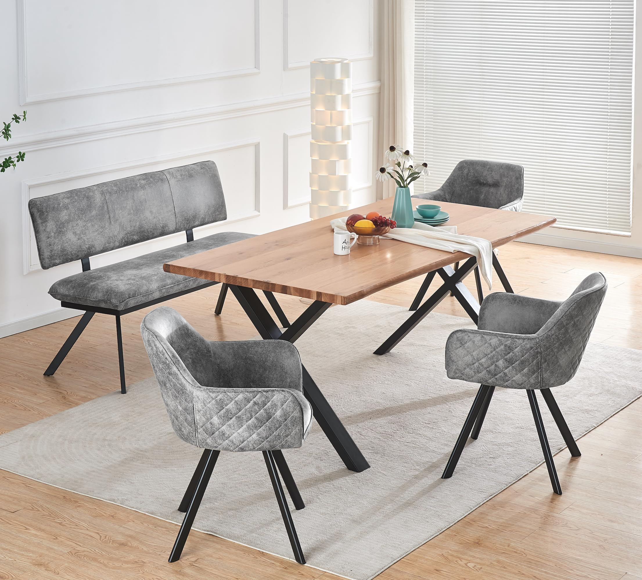 B&D home Banc Juna, Banc de Salle à Manger 140cm rembourré avec Dossier Structure métallique pour Salle à Manger, Couloir, vestiaire, Design Industriel Moderne, Aspect Daim Gris, 11310-140-GRAU