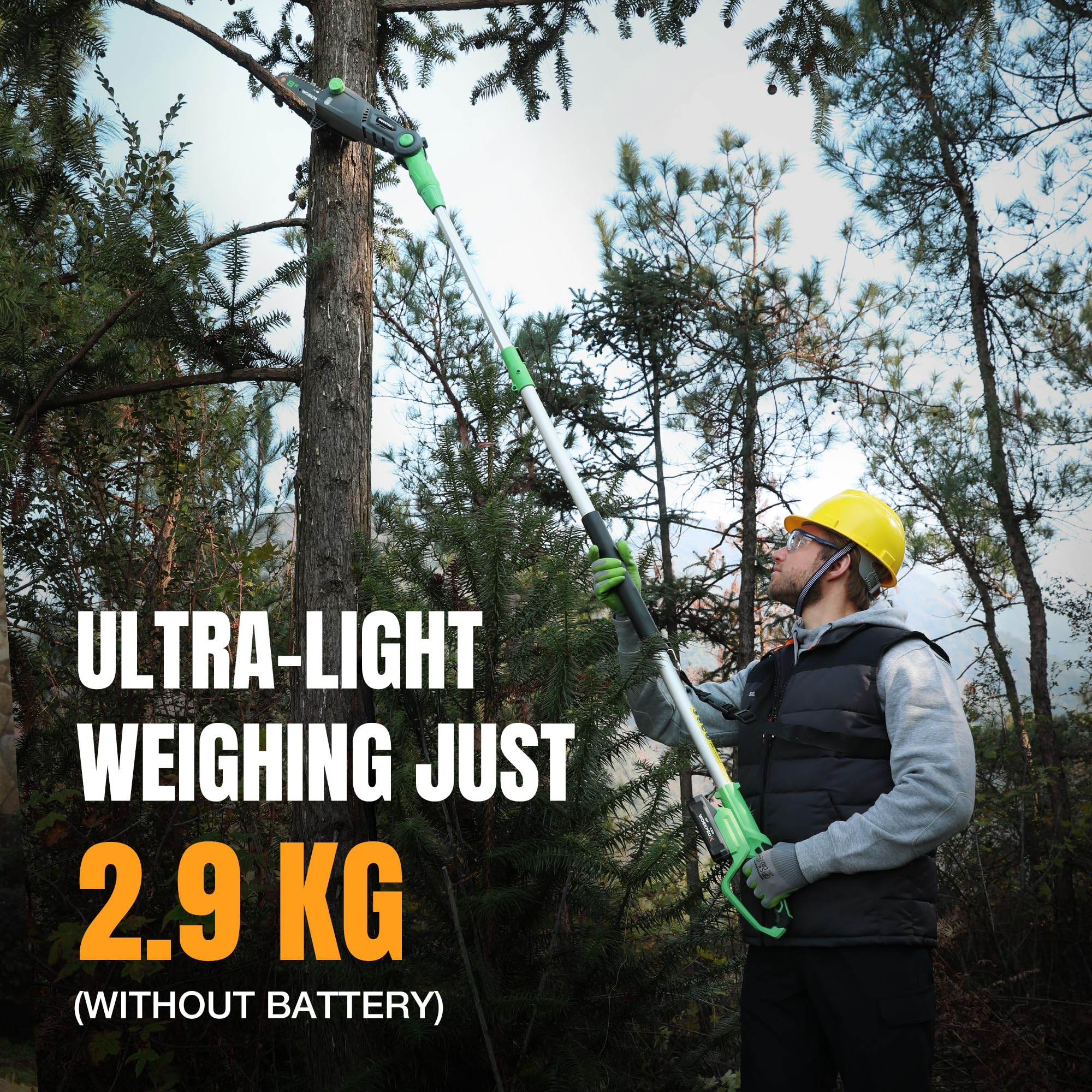 WORKPRO X Teleskopowa piła łańcuchowa 20 V na baterię, teleskopowa elektryczna sekator z wysuwaną do 2,8 m, elektryczna piła łańcuchowa do przycinania ogrodu