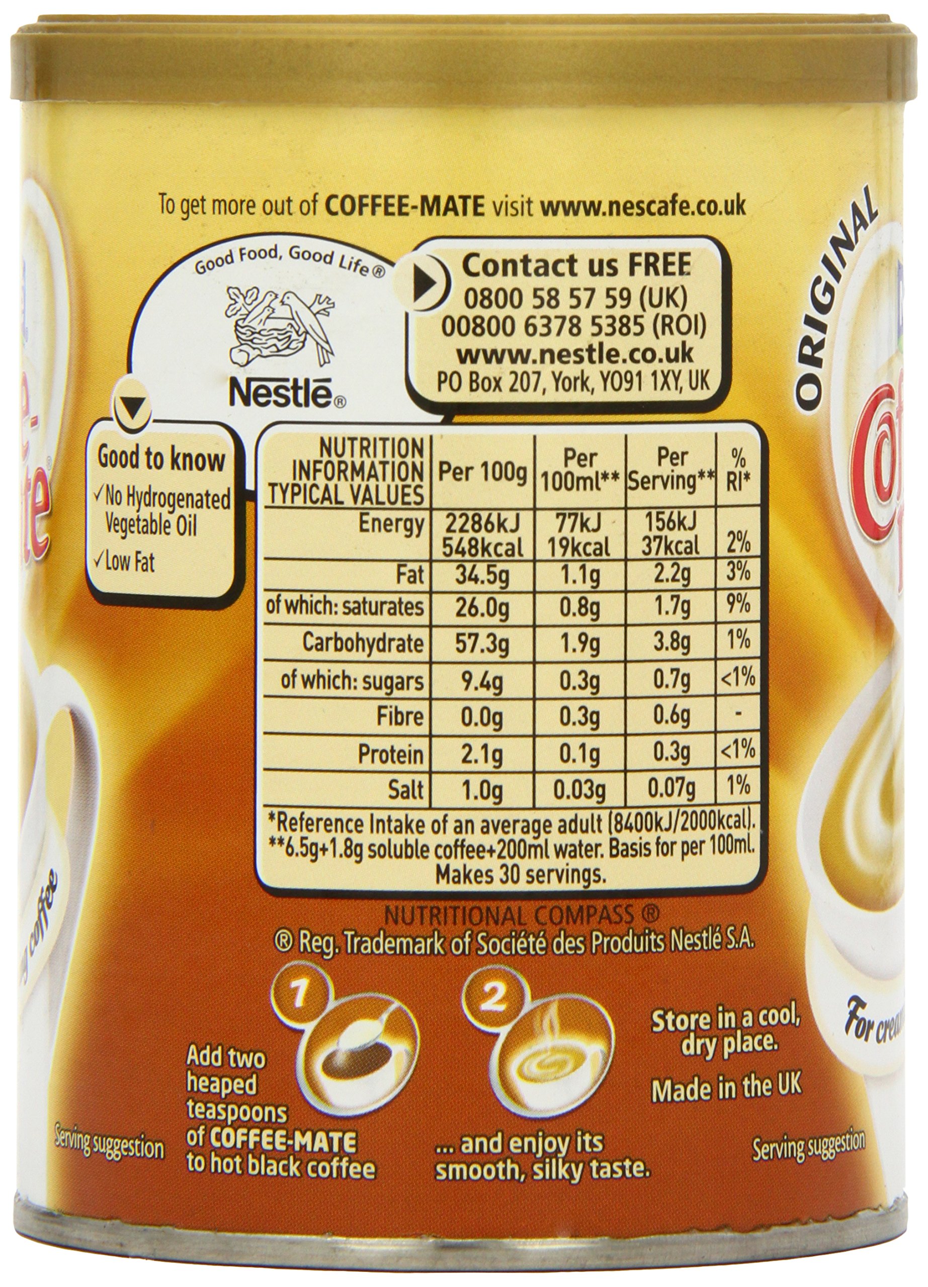 Nestlé Coffee Mate Original 200g, blanchisseur de boissons chaudes pour un café au goût plus crémeux
