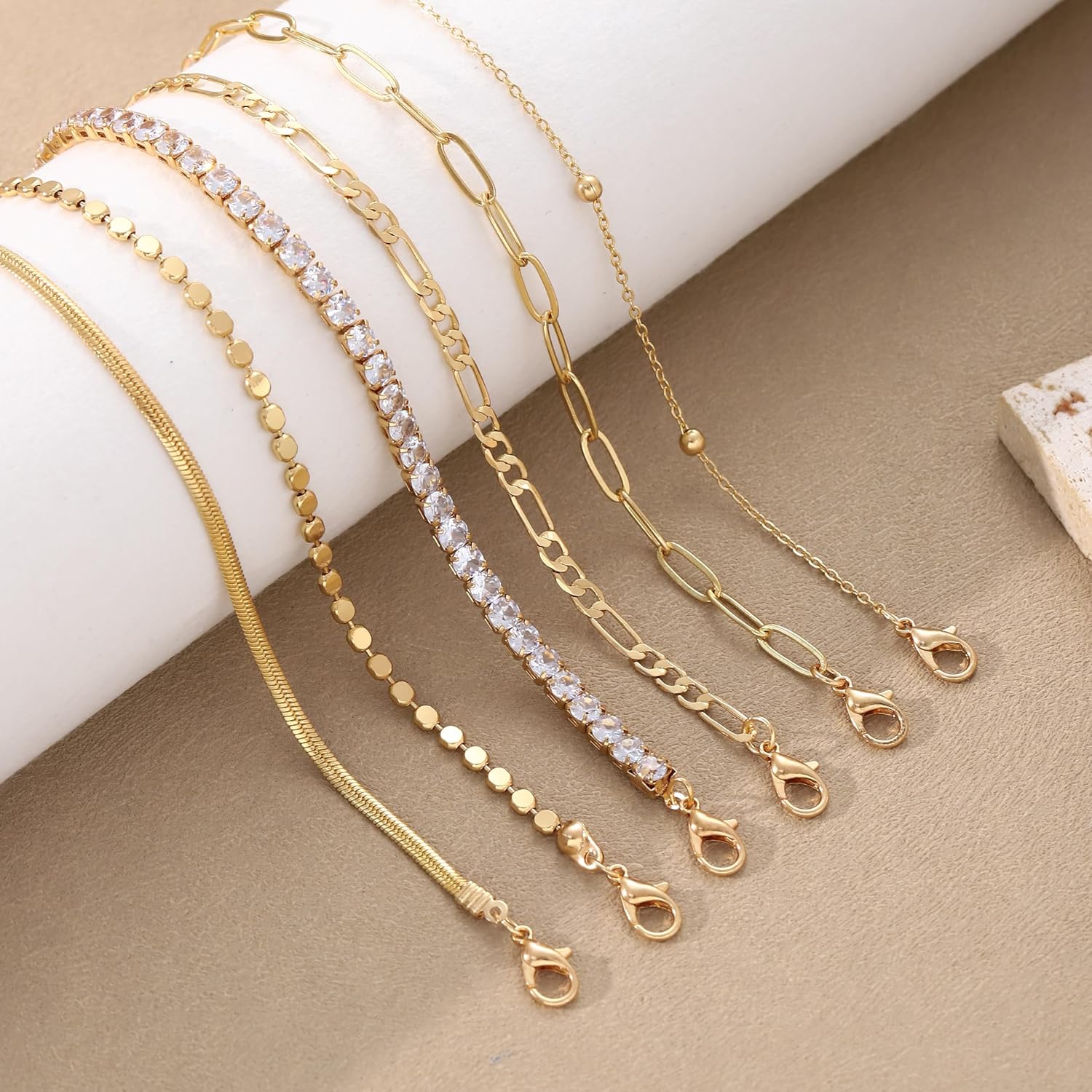 Dainty Gold Bracelets for Women 18K Gold Plated Bracelets Set Trendy Stackable non tarnish Paperclip Chain Bracelets for Valentines Day Gifts(6PCS) - Image 4