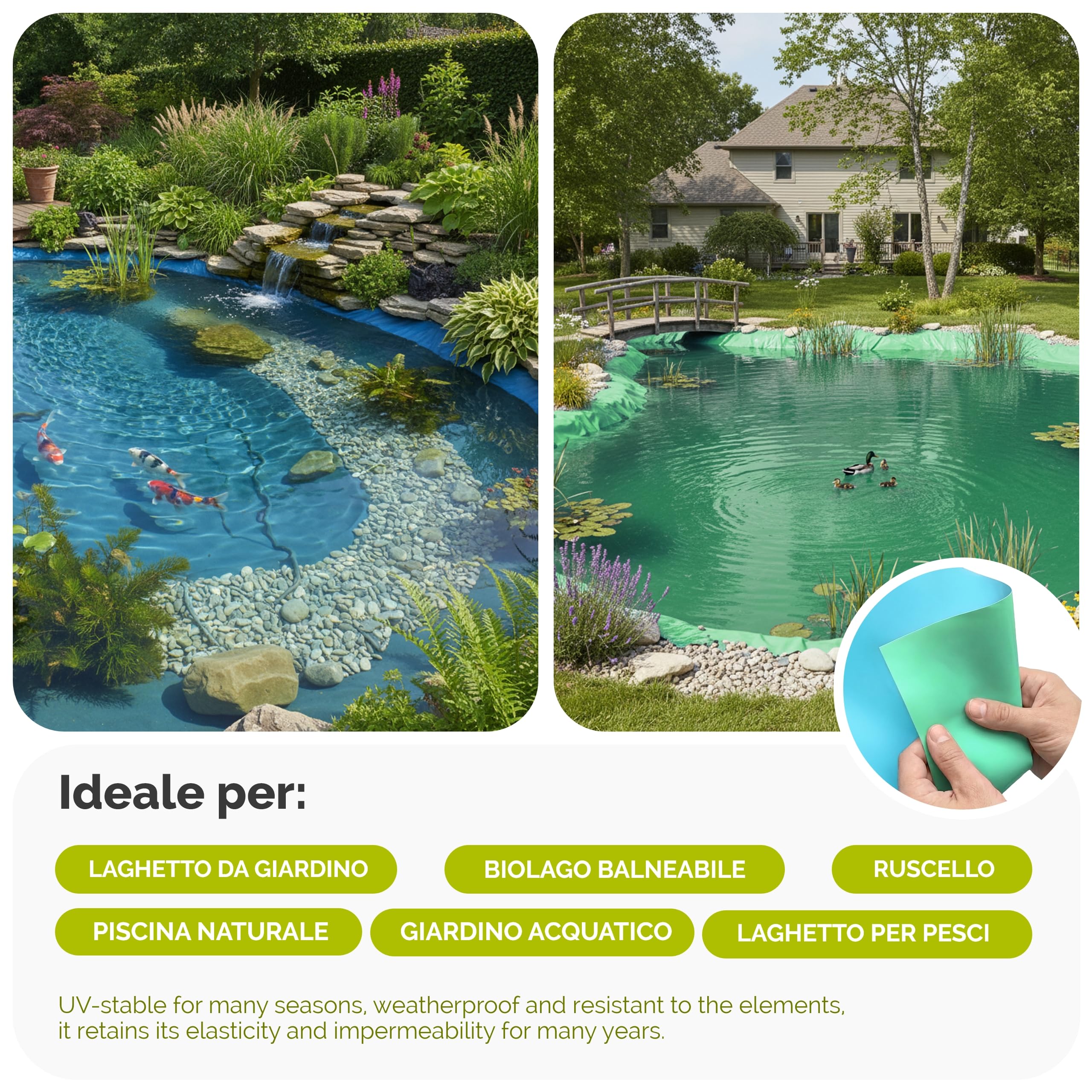 Garronda Telo per Laghetto 6x1 m Fino a 8x10 m PE 0,5 mm – Telo Impermeabile per laghetto Giardino, Stagno Pesci, ruscello e Fontana, Resistente UV, 3 Strati,Blu-Verde, GD-0223