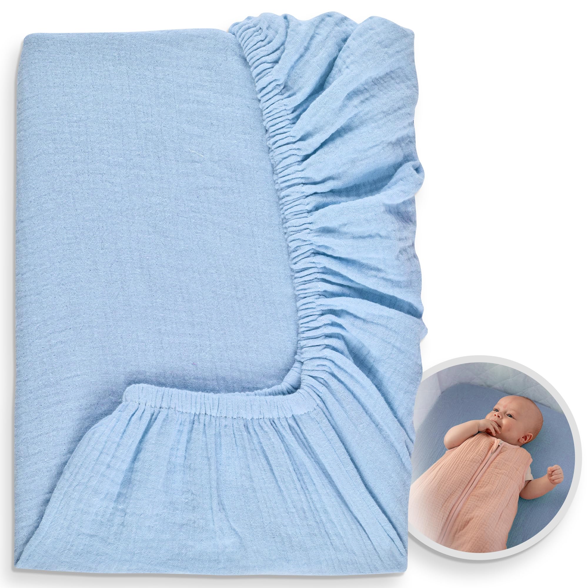 KUNU Beistellbett Spannbettlaken aus Bio-Musselin - 100% Baumwolle – Weiche Premium-Qualität, passgenau für KUNU Beistellbett, universell passend, Bettlaken & Matratzenschoner – Geschenk zur Geburt