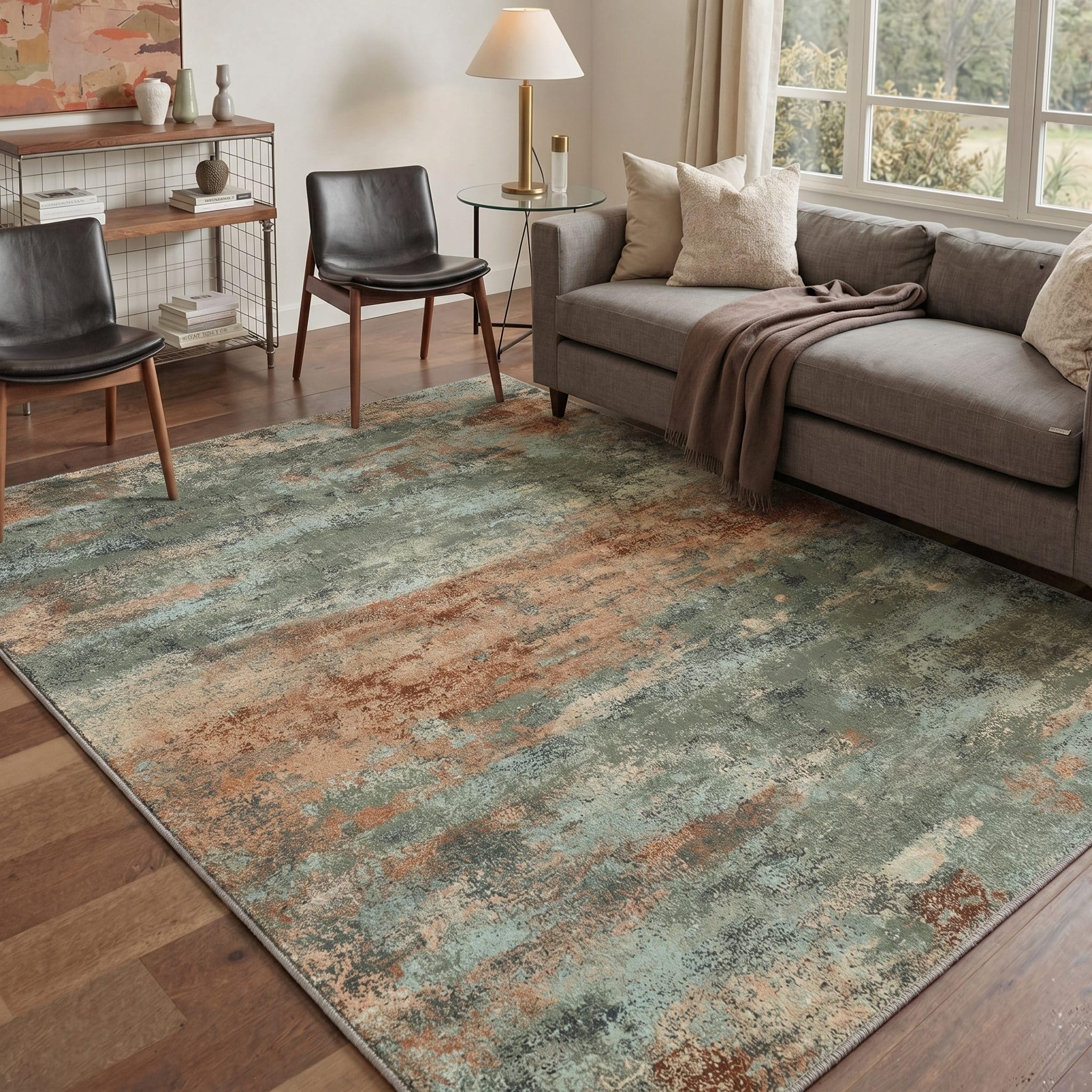 BEIMO Area Rugs 5x7 for Living Room Bedroom, Modern Abstract Machine Washable Rug, Large Soft Low Pile Floor Carpet with Non Slip Backing for Dining Room, Dusty Sage