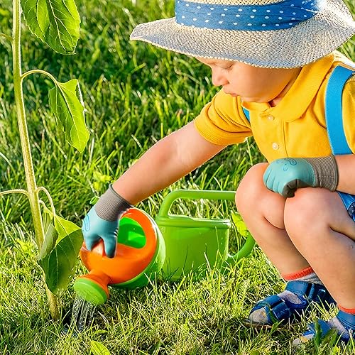 Miniatura 7 de COOLJOB Guantes de jardinería impermeables para niños, doble revestimiento de goma para jardín, 2 pares S