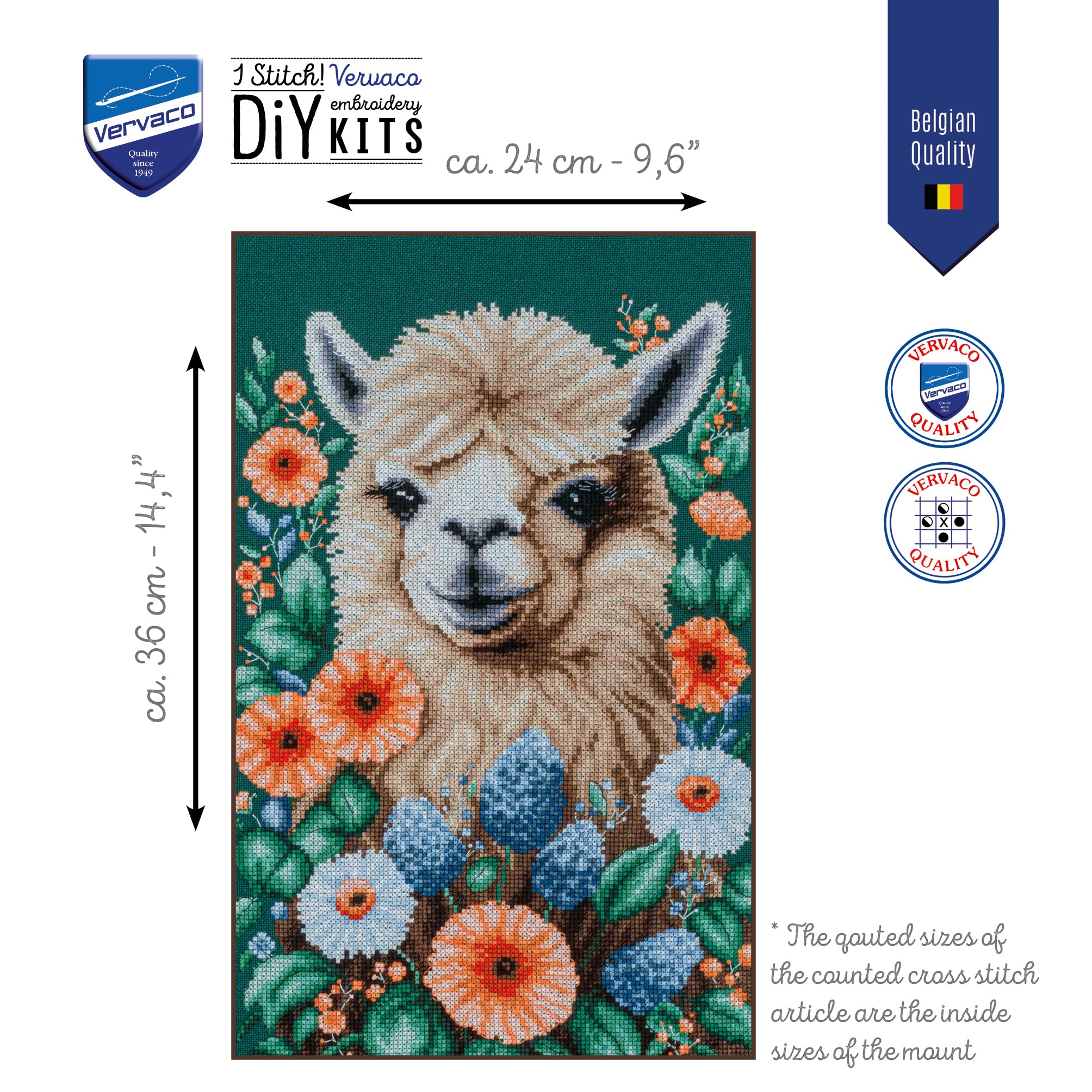 VERVACO Haft Krzyżykowy Liczony Zestaw Obraz do Haftu ALPAKA Zrób to Sam Zestaw Kreatywny dla Dorosłych 24 x 36 cm Dekoracja Ścienna DIY Cross Stitch Kit