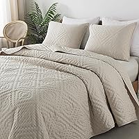 Vista 16 de Juegos de ropa de cama acolchados beige tamaño Queen con fundas de almohada, colcha cubrecama ligera y suave color crema tostado, manta acolchada