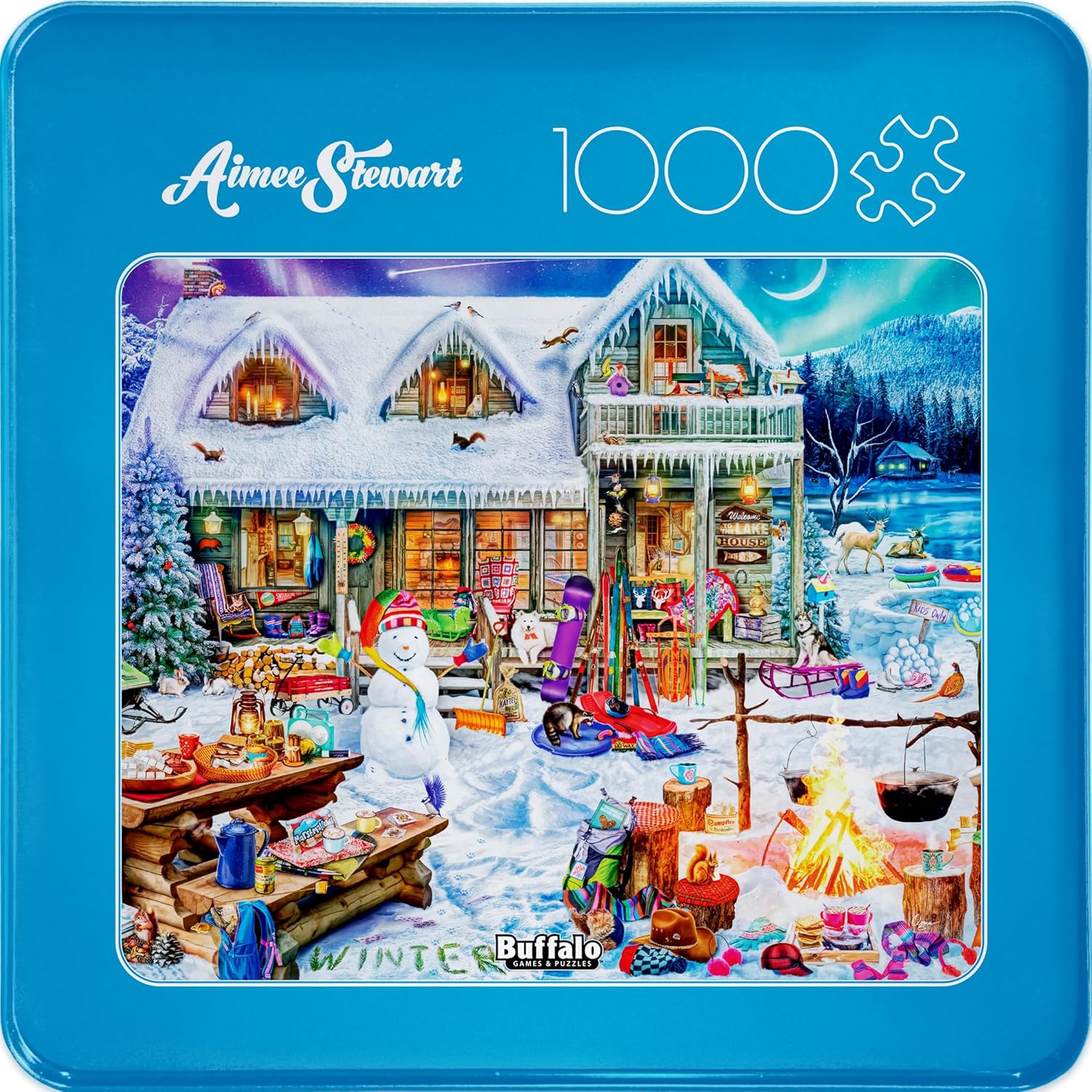 Buffalo Games - Aimee Stewart - Winterland Fun - 1000 Piece Jigsaw Puzzle for Adults - Collectible Tin Case - Finished Size is 26.6 x 19