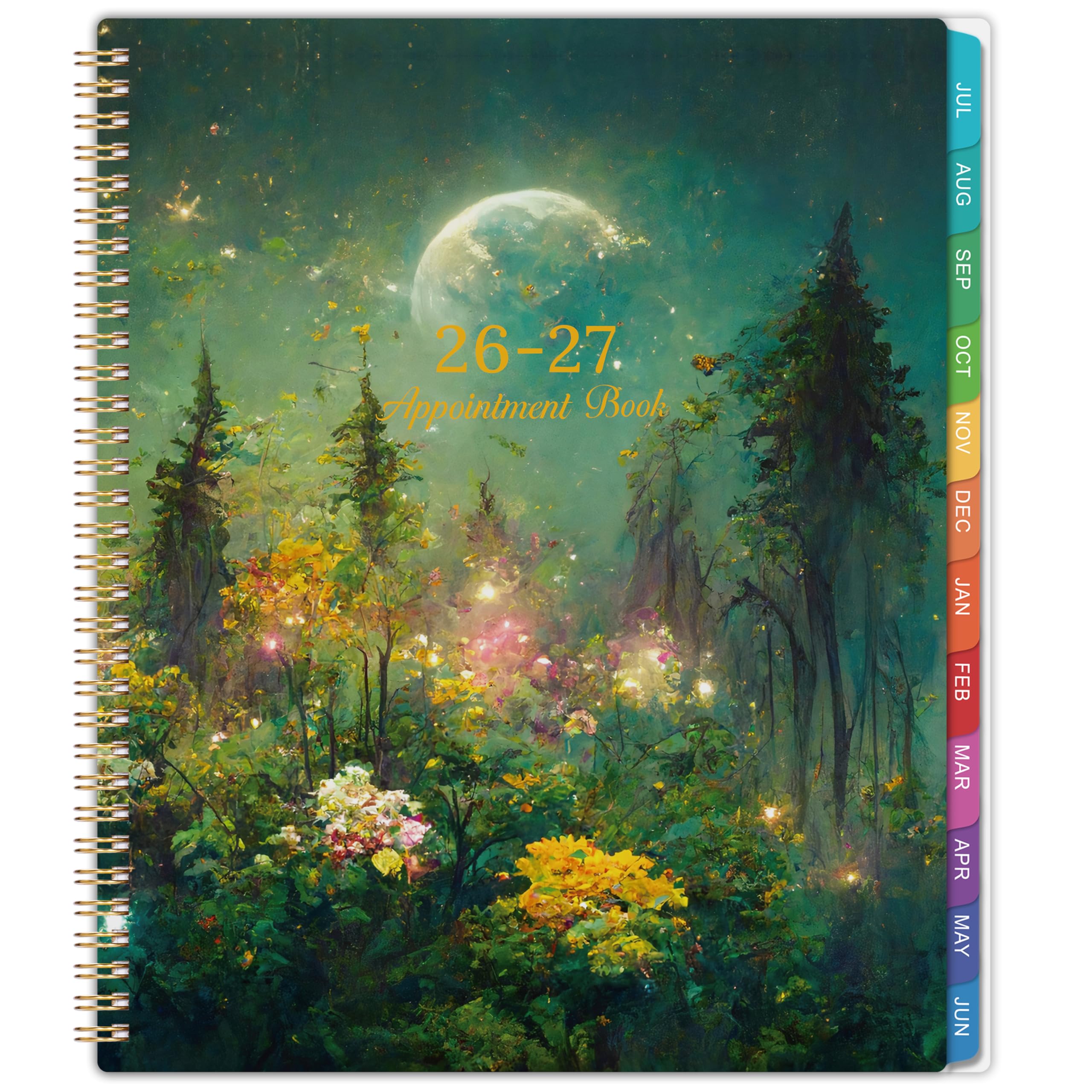 Photo 1 of 2026-2027 Appointment Book/Planner - Appointment Book 2026-2027, Jul.2026 - Jun.2027, 9" x 11", Daily/Hourly Planner 2026 2027 with 30-Minute Increments, Twin-Wire Binding + Colorful Tabs + Back Pocket, Dreaming Moon