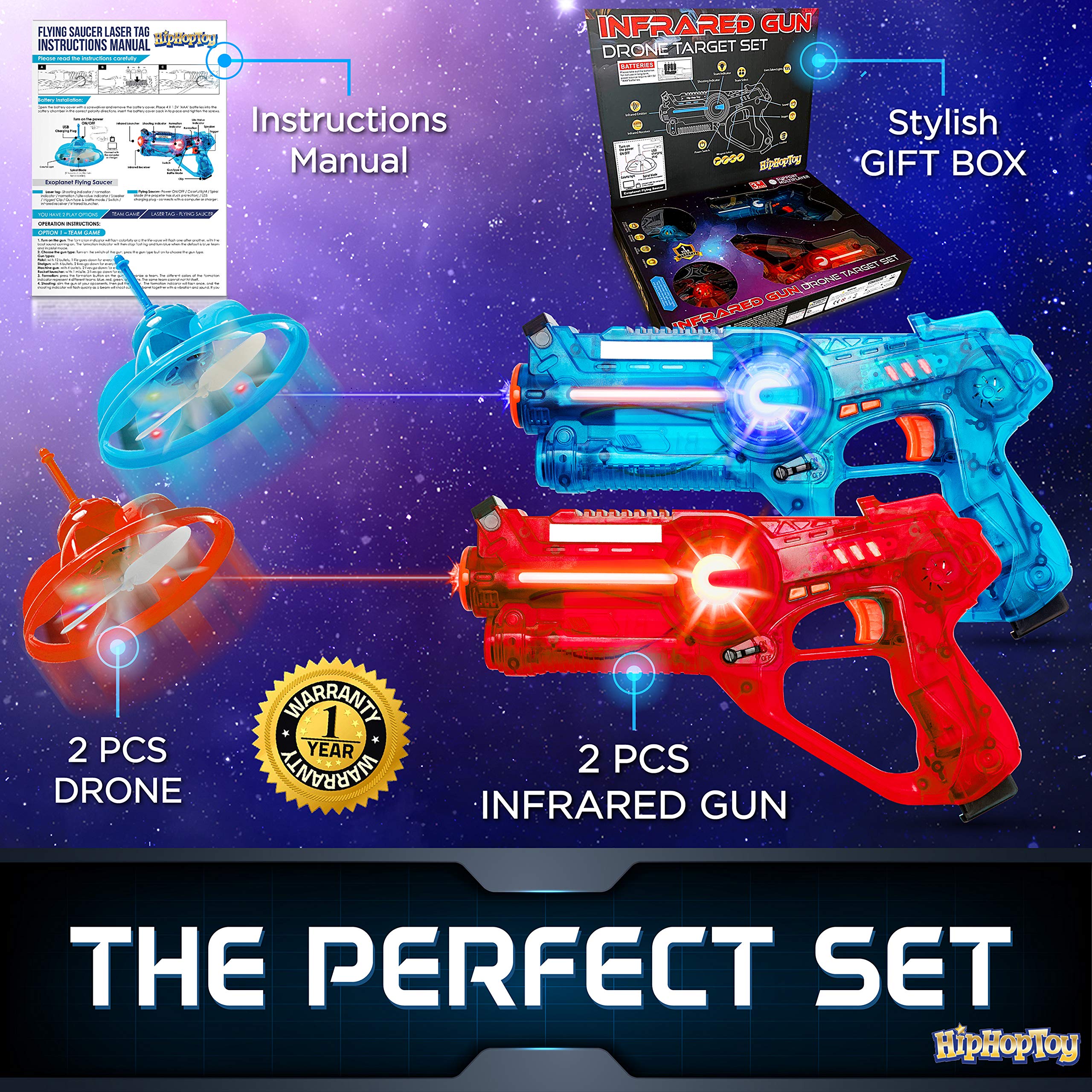 Hiphop Toy 2Player Kids Laser Tag Gun Game with Flying Drone Target, 2