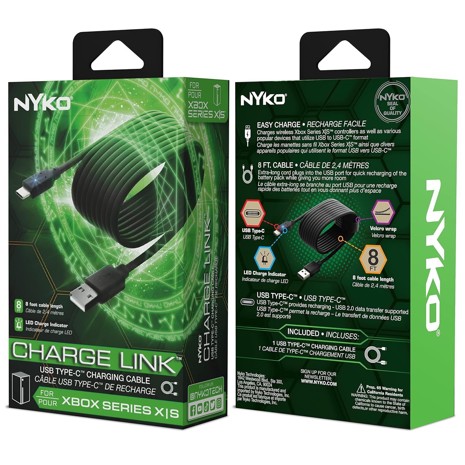 Nyko | Xbox Series X Charge Link Cable - Xbox Series X Power Accessories USB-C Compatible 8 ft. Long, Tangle-free Cable with Velcro Storage Wrap