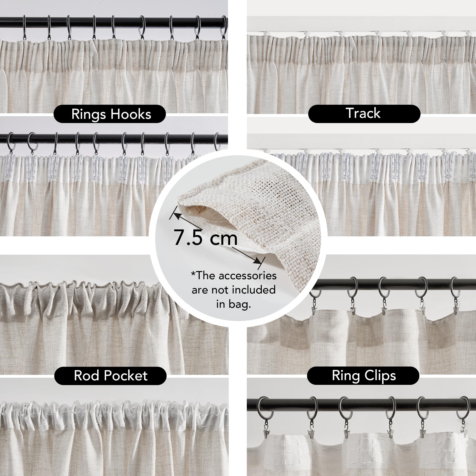 Deconovo Lot de 1 Rideau avec Bande de Fronces Voile, Rideau Décoratif pour Chambre à Coucher, Balcon, Lin 100L x 260H cm (1 Panneau)