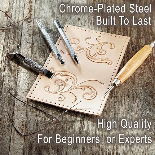 Miniatura 9 de Realeather Juego de herramientas de sellos de cuero para artesanía de cuero, set de sellos estilo Sheridan II