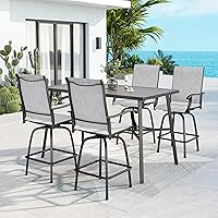 Vista 14 de MFSTUDIO Juego de 7 barras de patio con 1 mesa de barra de listones de metal resistente con 6 taburetes de altura de barra para exteriores, azul