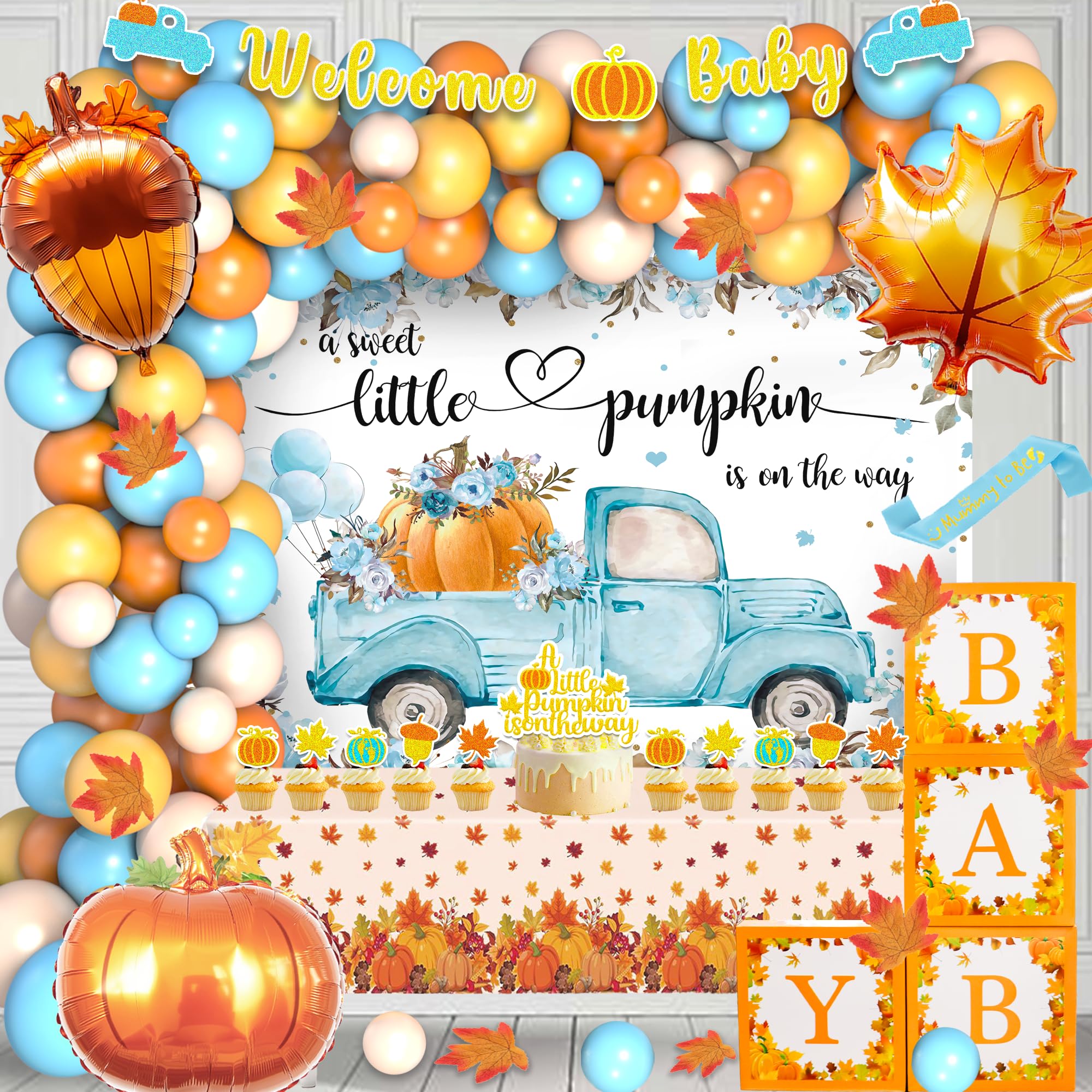 A Little Pumpkin is On the Way Baby Shower Decorations, Thanksgiving Pumpkin Baby Boy Baby Shower Decorations Kit, Fall Pumpkin Baby Shower Boy