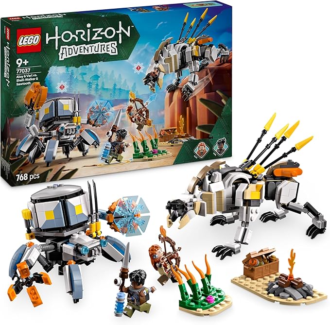 LEGO Horizon Adventures Aloy y Varl vs. Cangrejo y Dientes Serrados, Juguete con Robots y Monstruos del Videojuego, Minifiguras con Arco y Armas, Regalo Gamer para Niños y Niñas de 9 Años o Más 77037