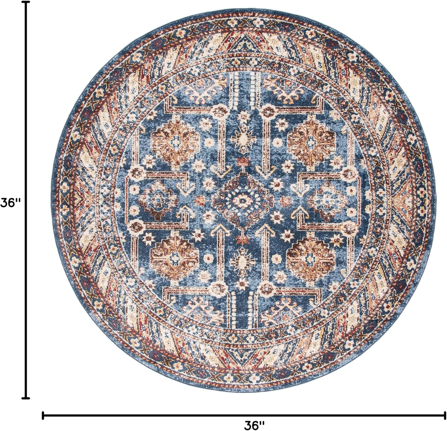 SAFAVIEH Bijar Collection 3' Round Royal / Ivory BIJ653B Traditional Oriental Distressed Non-Shedding Dining Room Entryway Foyer Living Room Bedroom Area Rug