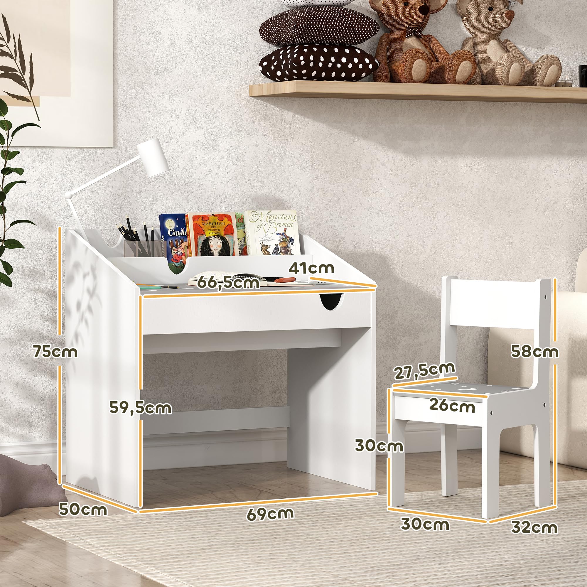 AIYAPLAY Bureau et Chaise pour Enfant 3-6 Ans avec Tiroir Coulissant, Gris