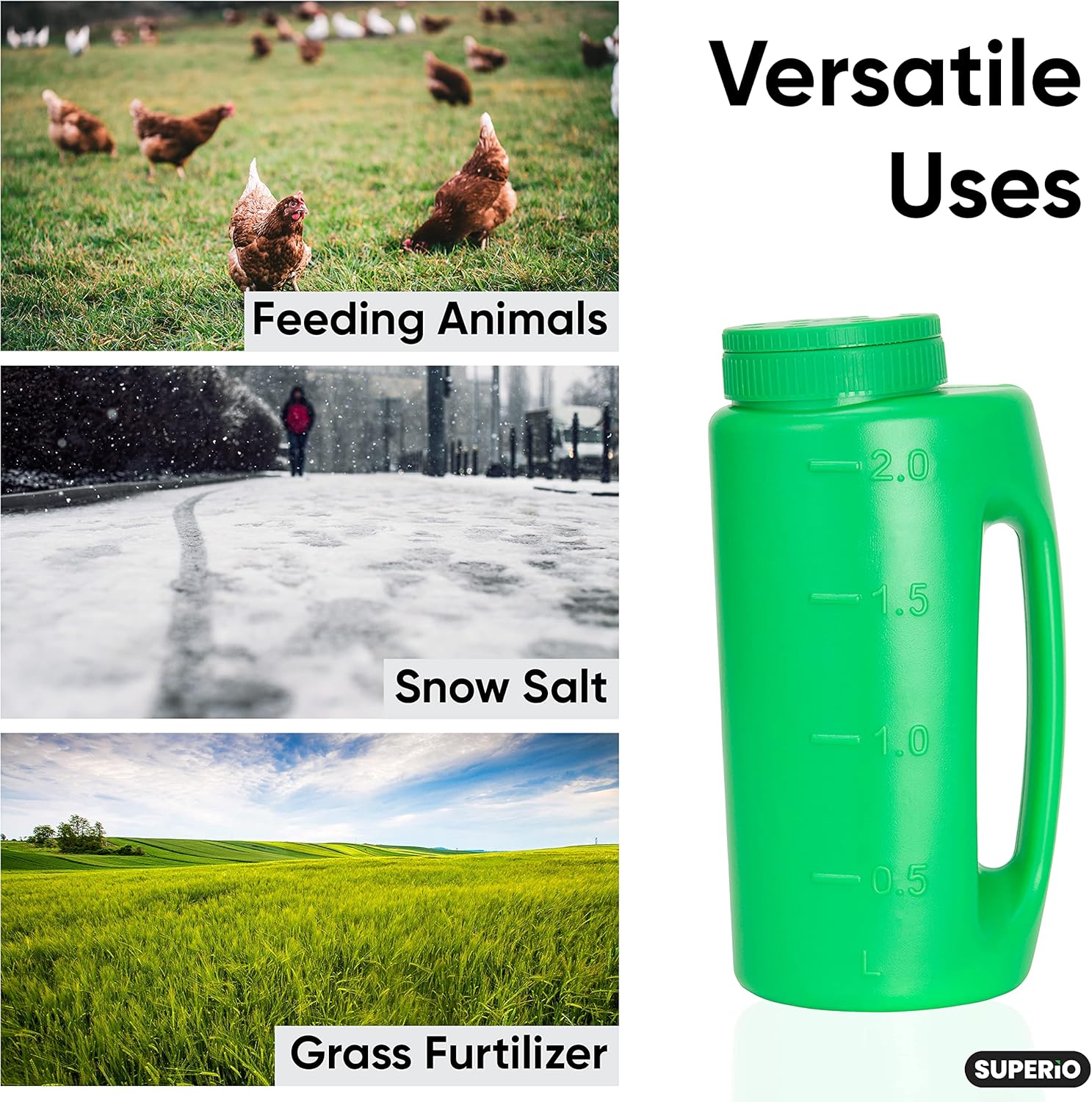 review Ice Melt Salt Spreader Handheld Shaker for Lawn Seed, Salt, Ice Melt, Calcium, Deicer Shaker 2 Liter, Adjustable Hole Size, Handy for Fertilizer Lawn Seed Salt to Deice