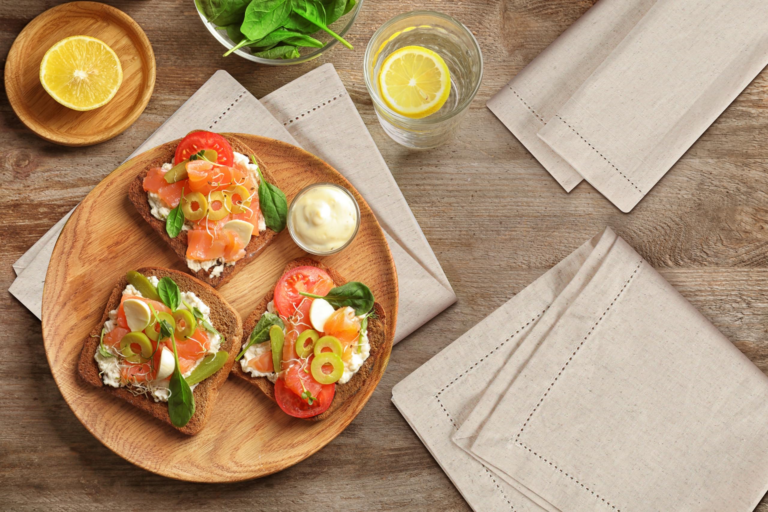 Natural Color Blend Cotton Linen Napkins Set of 12 - Hemstitched 18x18 Inch Decorative Elegant Soft Washable Reusable Flax Dinner Napkin for Dining Table Décor Weddings Party Christmas & Everyday Use