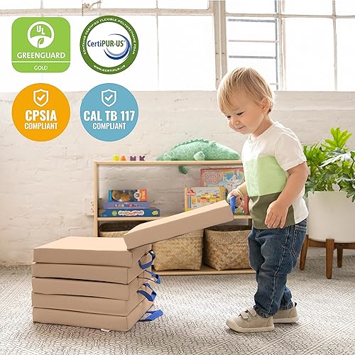 Miniatura 6 de ECR4Kids SoftZone - Cojines de suelo, cuadrados, asientos flexibles, arena, 6 piezas