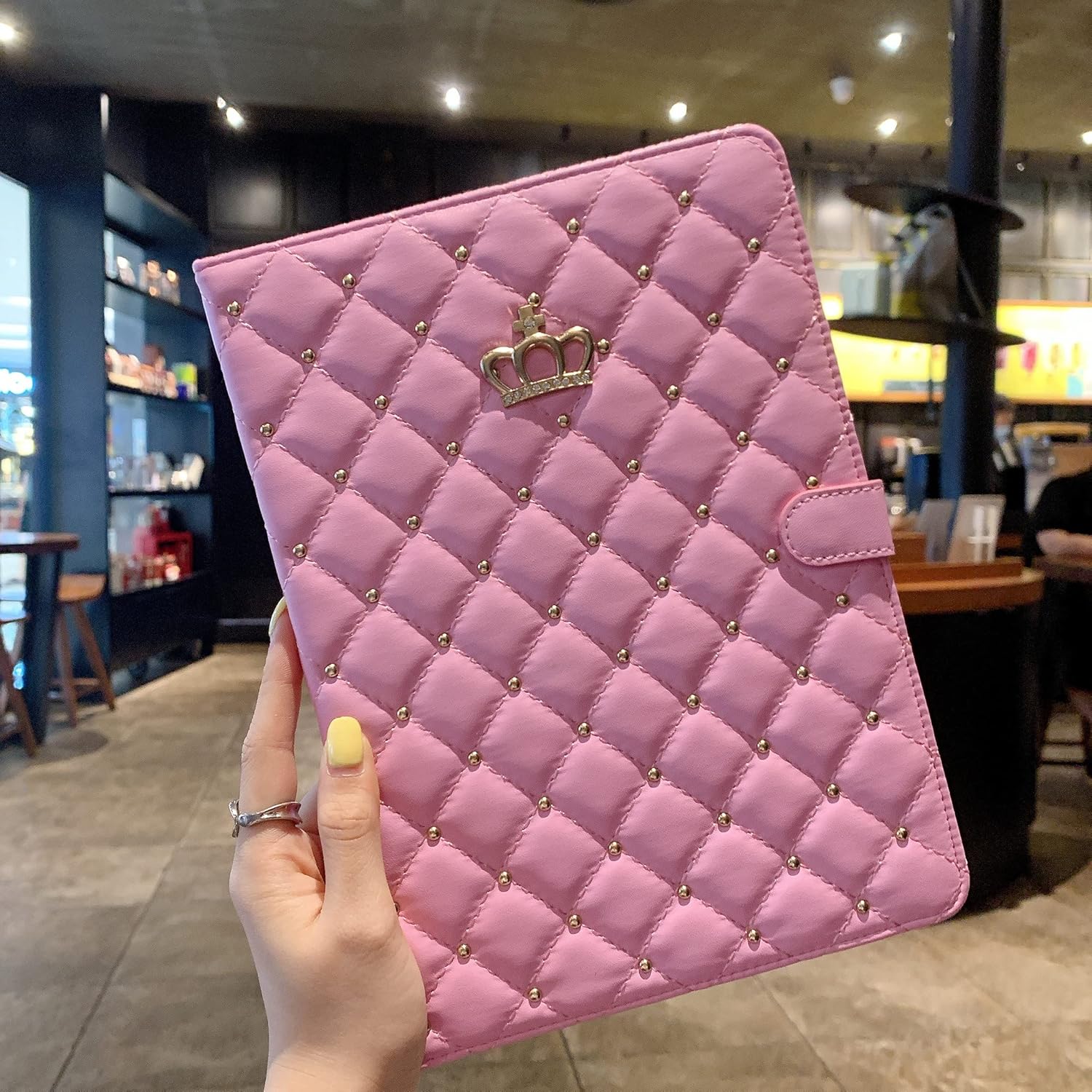 Topwin Cute Crown Case for iPad Air 11-inch M2 2024/5th/4th 10.9'', Pro 11 Inch - Flip Bling Diamond PU Leather Smart Auto Sleep/Wake Cover (Pink)