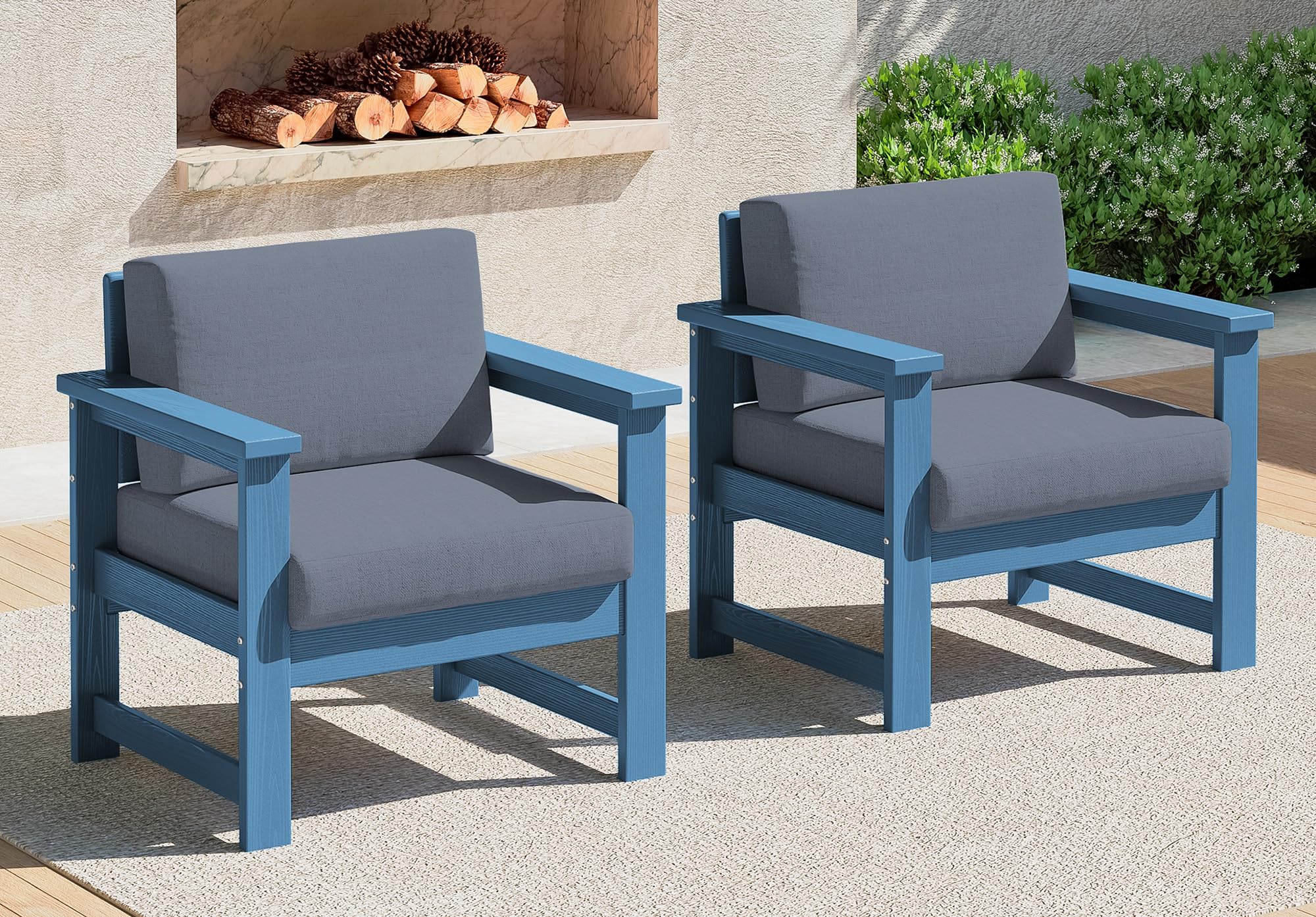 SERWALL 2 Pieces HDPE Cushioned Single Adirondack Armchair Sofa Set