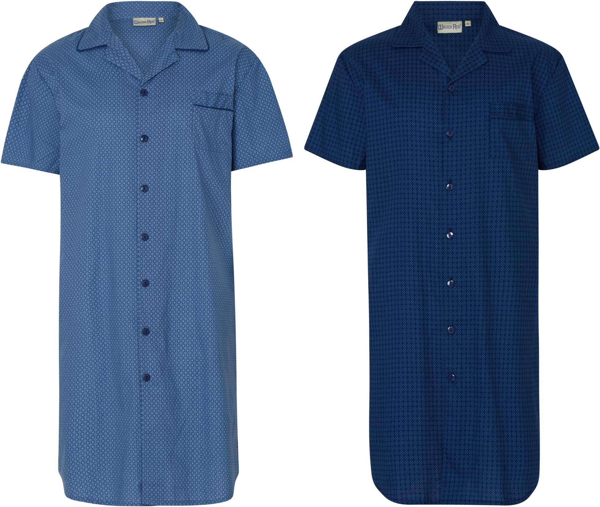 Walker Reid Men's Nightshirt. Short Sleeve, 100% Cotton. Fully Button Through