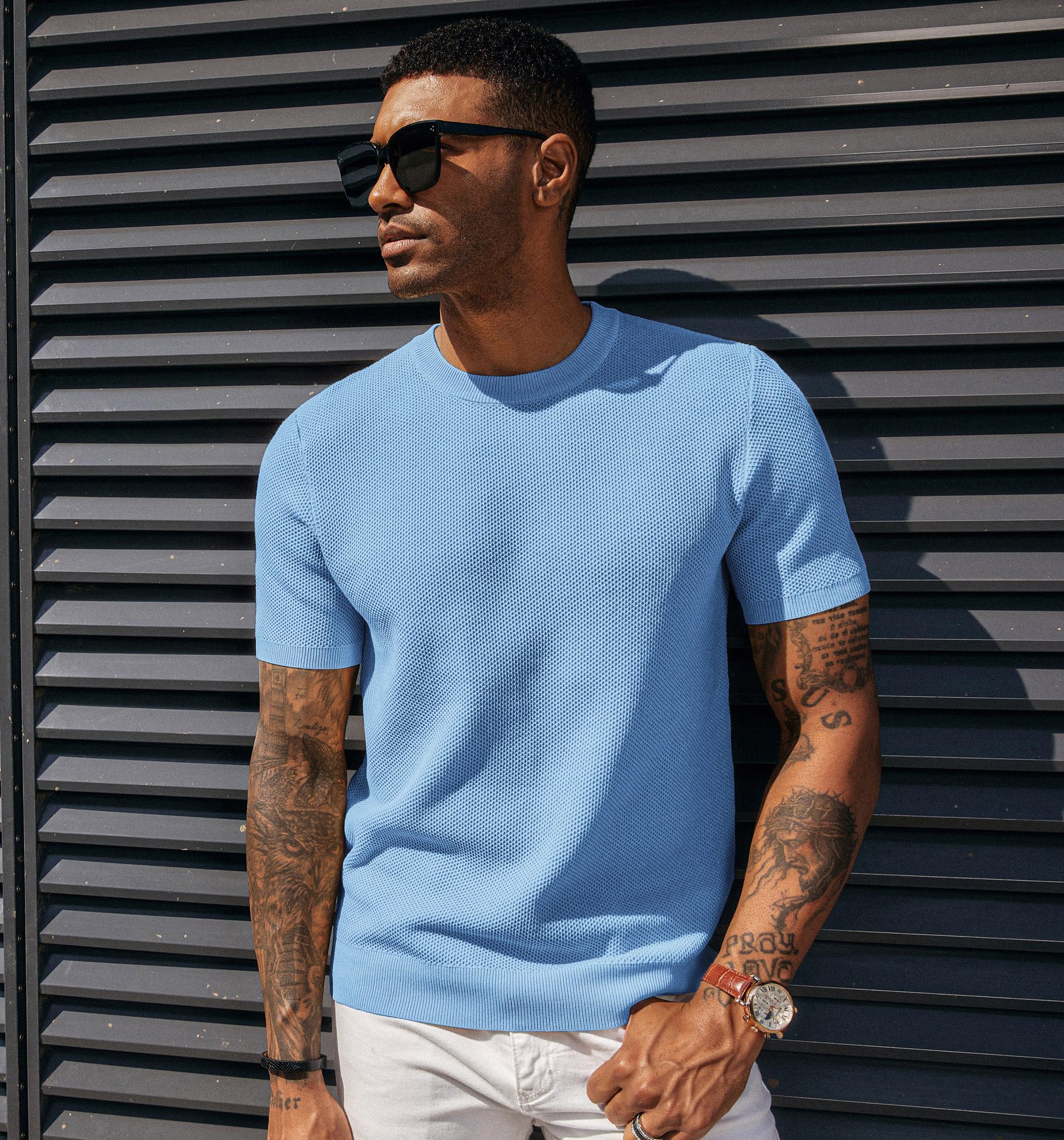 PJ PAUL JONES T-shirt da uomo Casual Maglia Manica Corta Girocollo A Nido D'ape Waffle Solido Maglia Pullover Tees