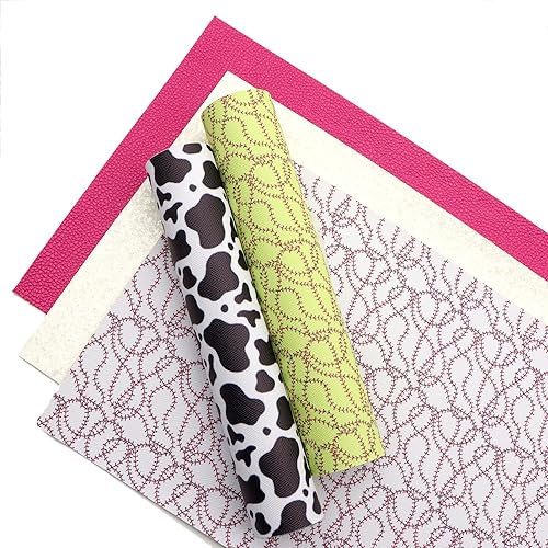 Miniatura 8 de David accessories Hojas de cuero sintético con patrón de vaca, tela de cuero sintético, parte trasera de lona de 5 piezas de 7.7 x 12.9 pulgadas