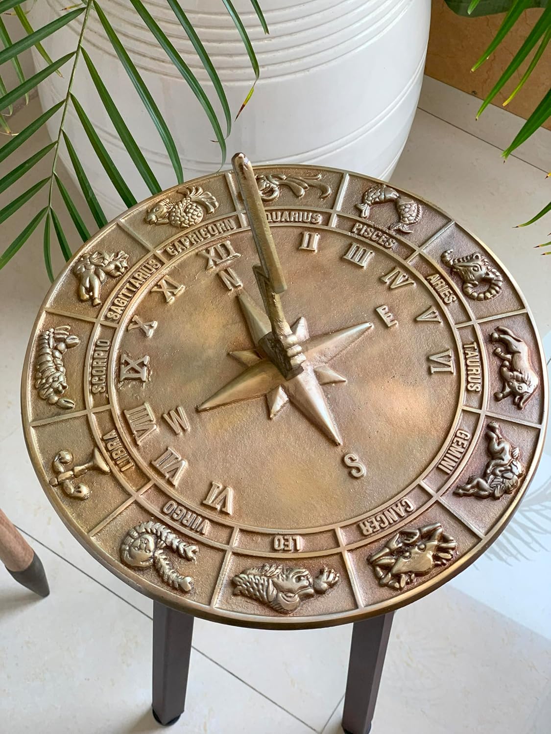 Brass Zodiac Signs Constellations Sundial - 12 inches Dia Beautiful Home & Garden Decor, Birthday & Wedding Gift Idea