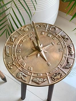 Brass Zodiac Signs Constellations Sundial - 12 inches Dia Beautiful Home & Garden Decor, Birthday & Wedding Gift Idea
